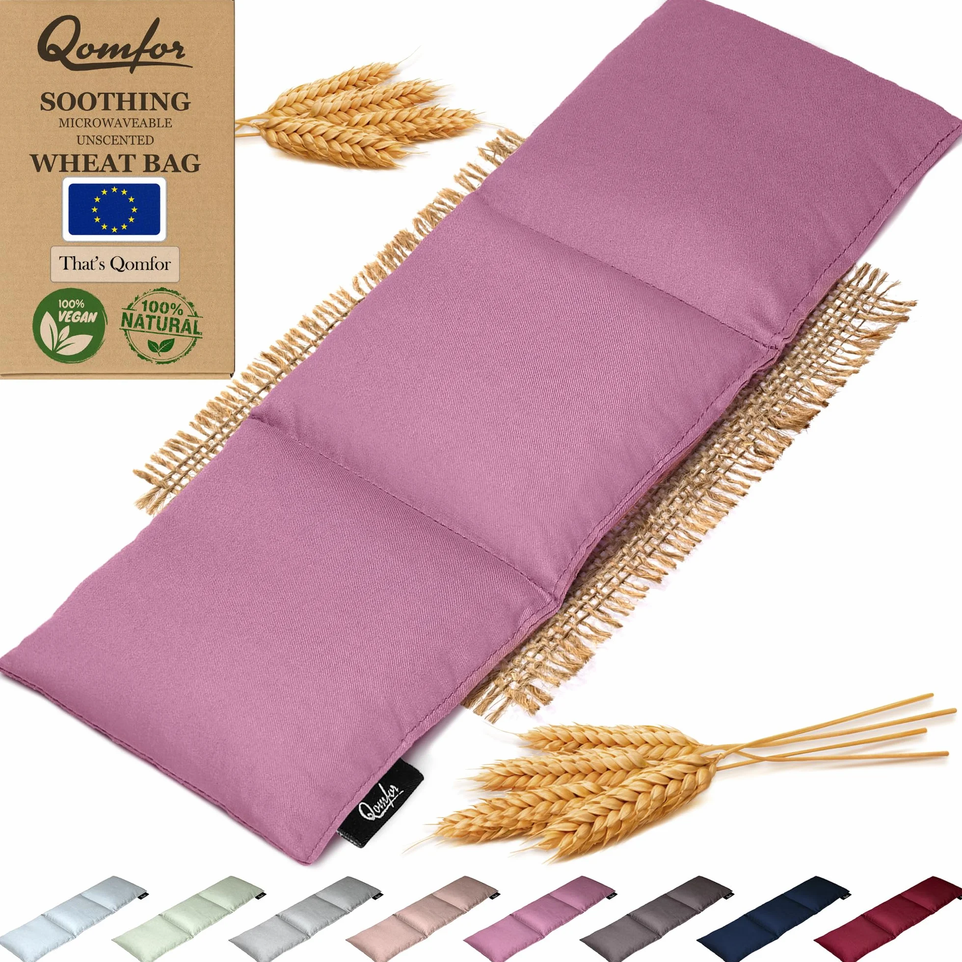 Qomfor - Cuscino termico in granuli per microonde - Malva - Termoforo per microonde con design a 3 camere/Cuscino riscaldante - Impacco termico per collo e spalle
