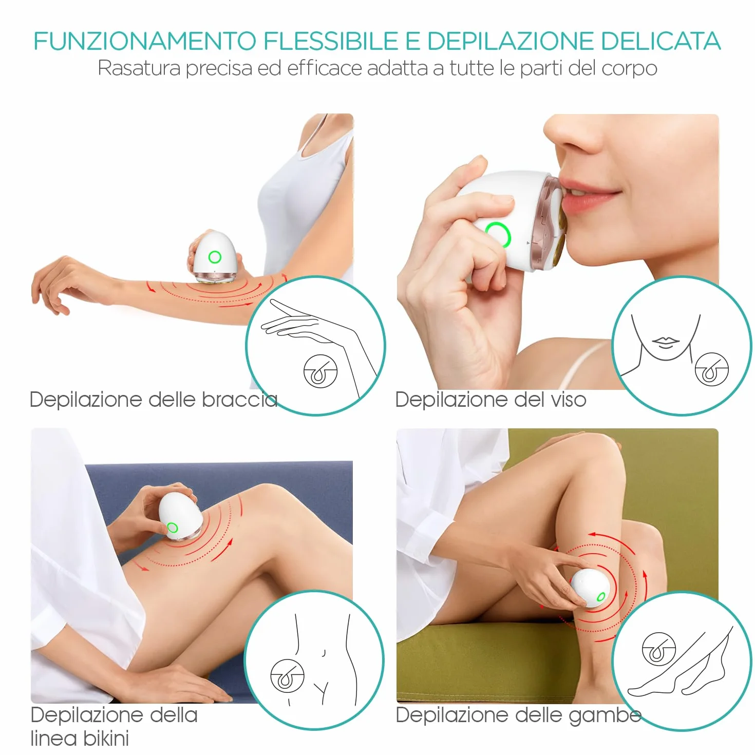 Rasoio Elettrico Donna ES300 Testina 3D Lama Autoaffilante Ricaricabile Viso Corpo Gambe Ascelle Bikini Secco Doccia Oro
