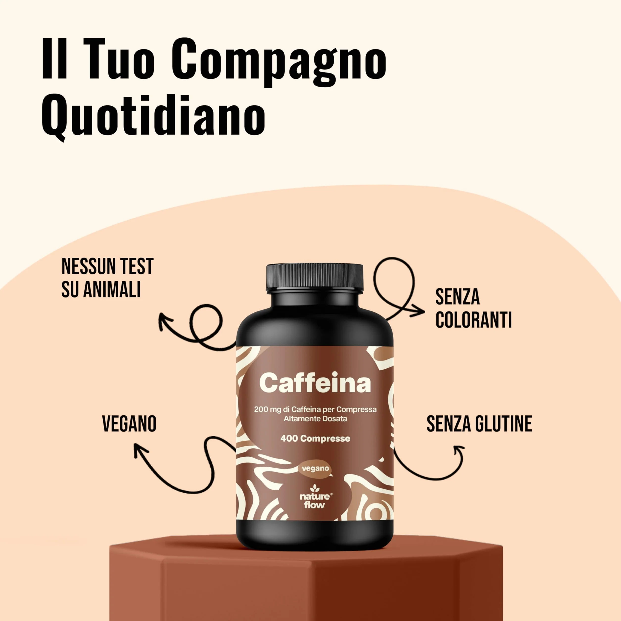 Caffeina Pura 400 Compresse 200 mg Alto Dosaggio Vegano Integratore Prodotto in Germania