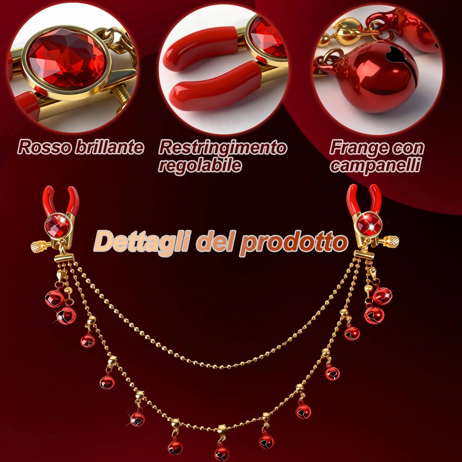 Morsetti per Capezzoli con Catena Pinze Capezzoli Regolabili Clip per Capezzolis Clip Pinza per Clitoride Giocattoli Capezzolis Stimolatori del Seno Femminile Massaggiatori al Seno Donna, Rosso