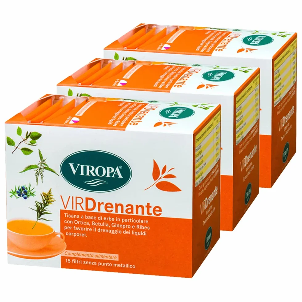 VIROPA VirDrenante Tisana Drenante 15 Filtri Erbe Ortica Ribes 3 Confezioni