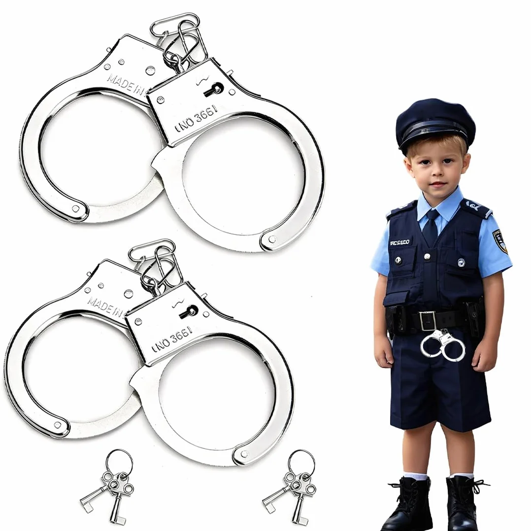 2 Pezzi Manette Giocattolo Bambini Con Chiave, Accessori per Costumi da Polizia, Manette Della Polizia Giocattolo per Bambini, Regalo per Giochi Di Ruolo Sicuri