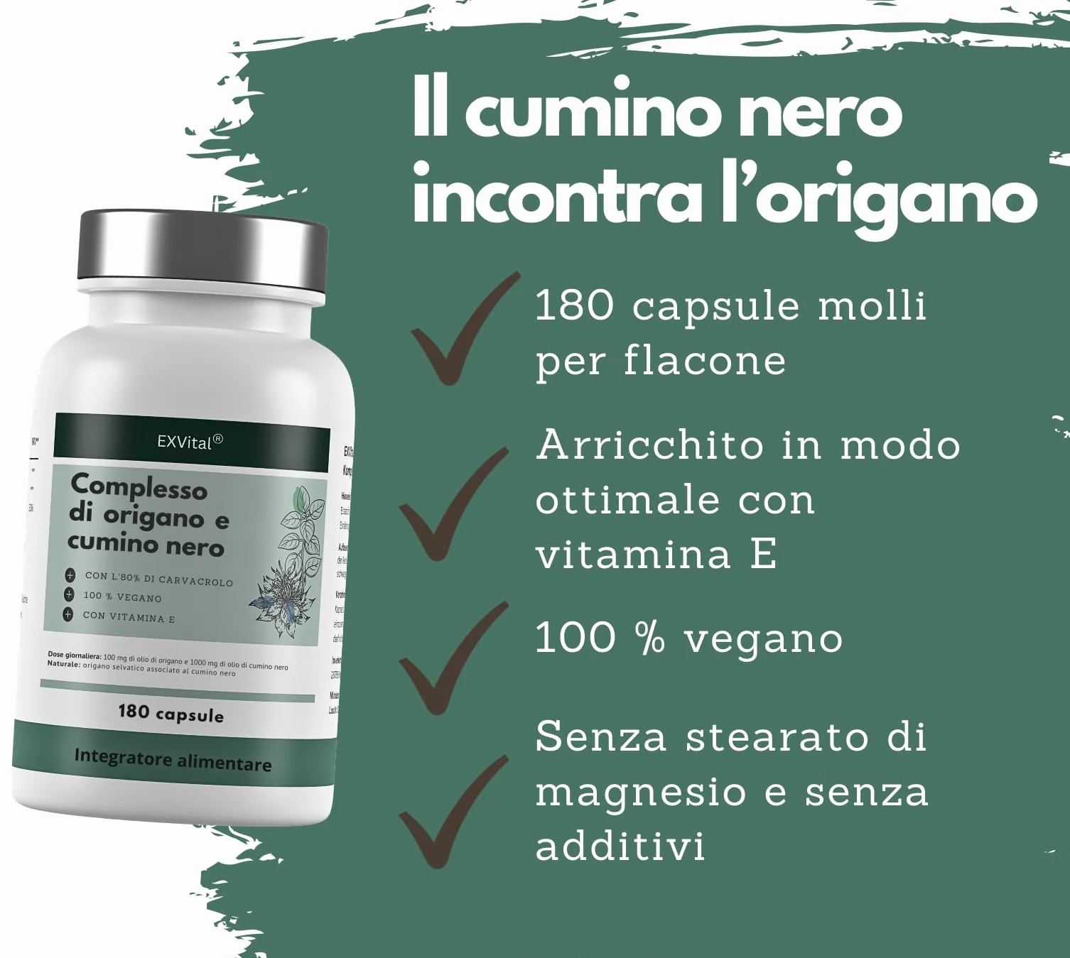 EXVital Complesso olio origano cumino nero 180 capsule vegane 1000 mg carvacrolo 80%
