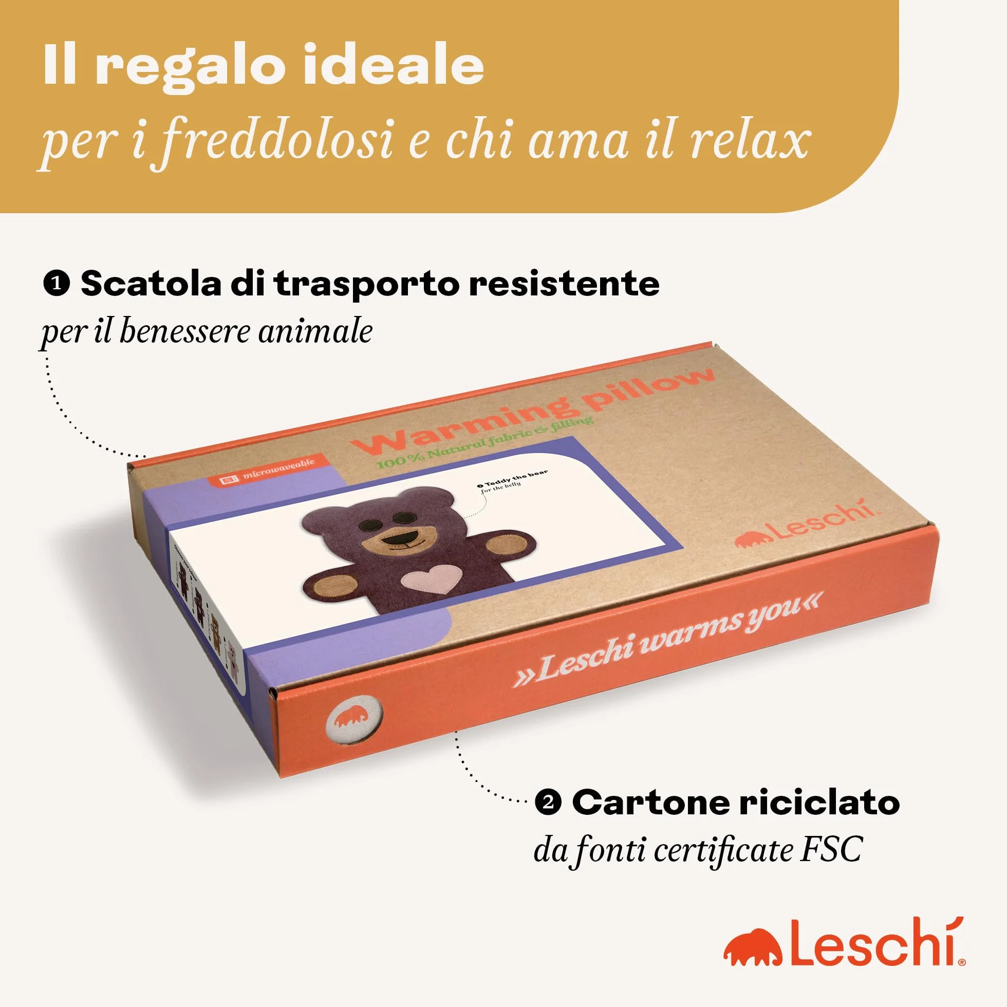 LESCHI Cuscino termico per microonde - In cotone bio con grano biologico - Cuscino riscaldante per dolori mestruali, alla pancia, schiena e zona lombare - Naturale, riutilizzabile - Teddy, viola