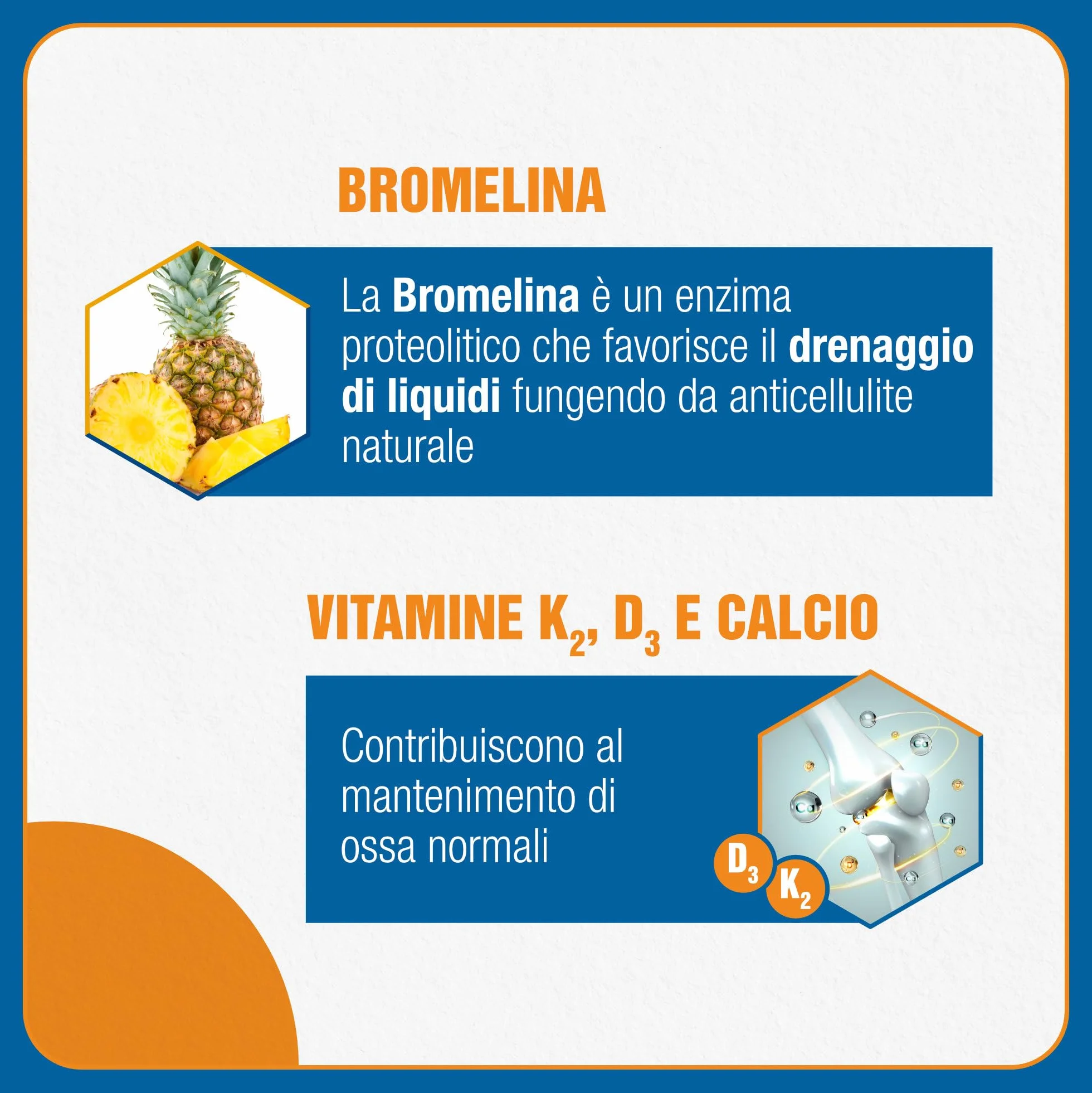 Fortilase Orto, 20 Compresse, Integratore Alimentare di Bromelina, Vitamina D3, Vitamina K2 e Calcio, Supporta il Sistema Osseo e Articolare