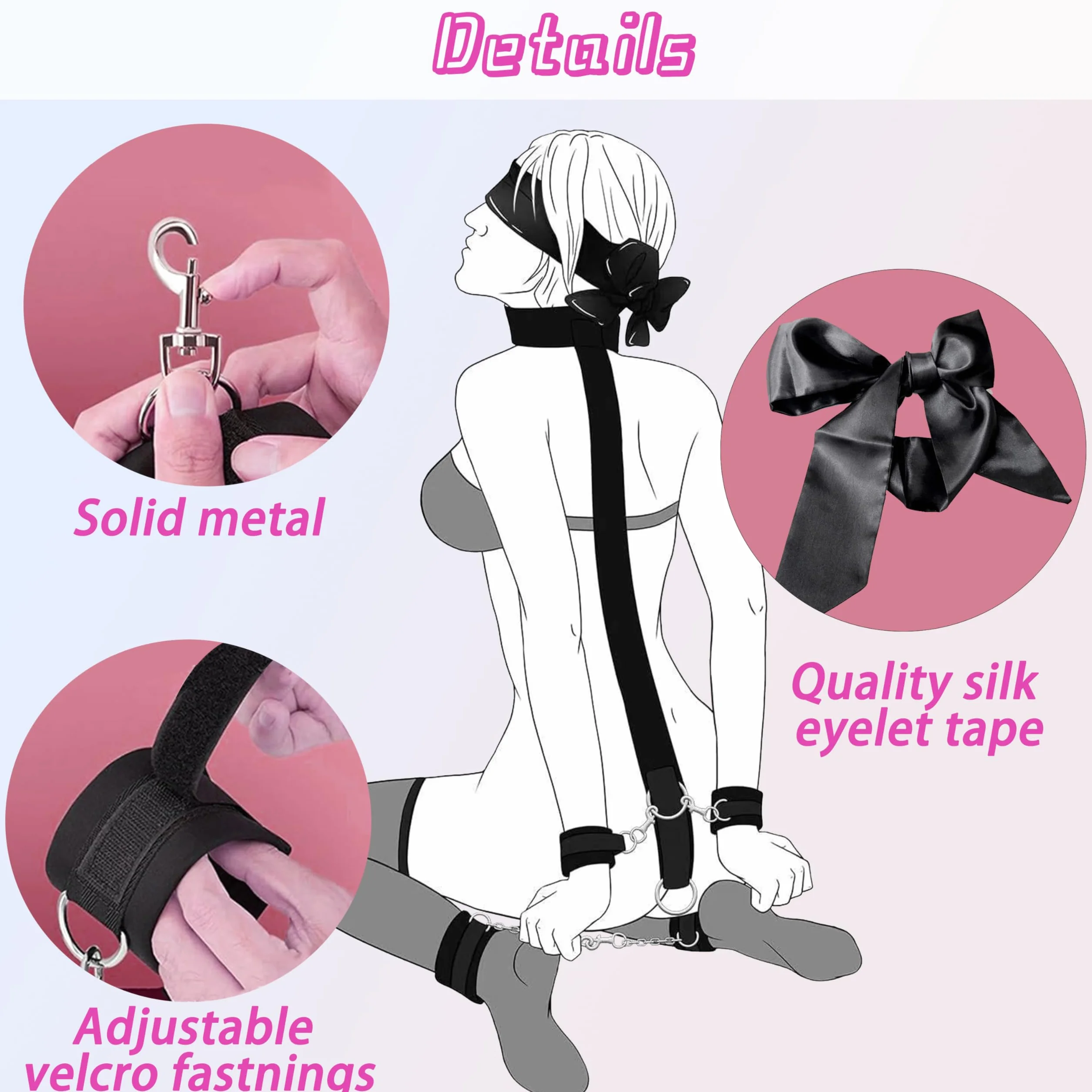 Set BDSM per Coppie - Collare, Manette e Cavigliere con Benda Occhi Regolabile