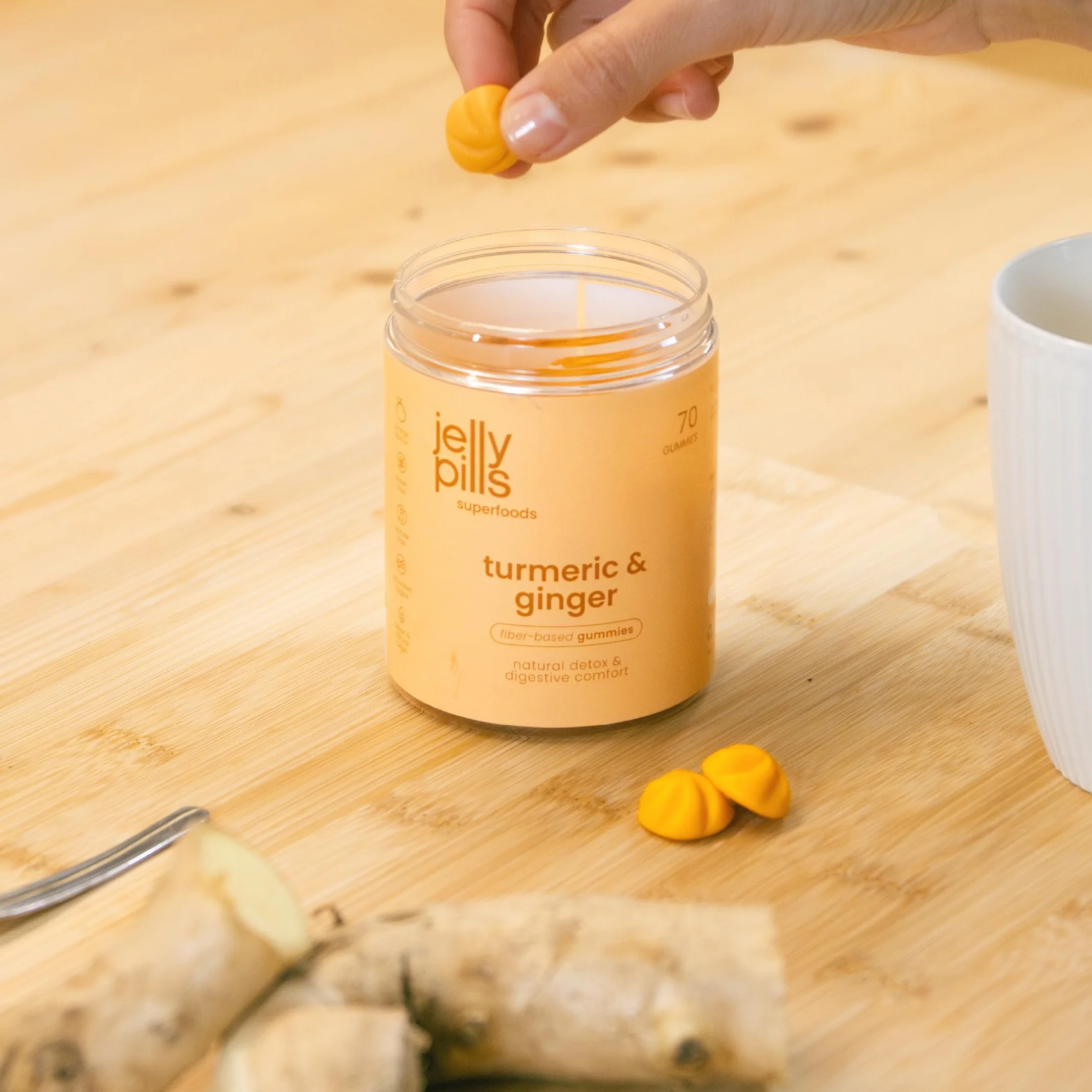 Jelly Pills Gommose Curcuma Zenzero Pepe Nero 70 Gummies Vegane Senza Zuccheri Aggiunti Gusto Arancia Naturale Salute Digestiva