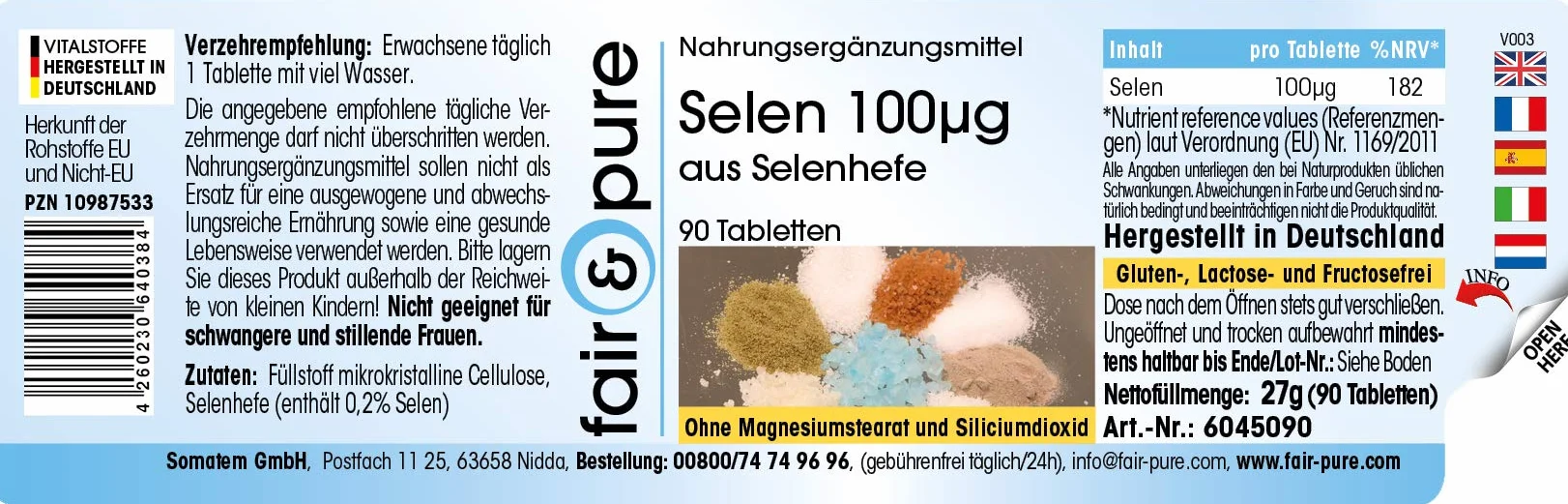 Fair & Pure® - Selenio 100µg - Lievito di selenio in polvere - Vegan - 90 Compresse