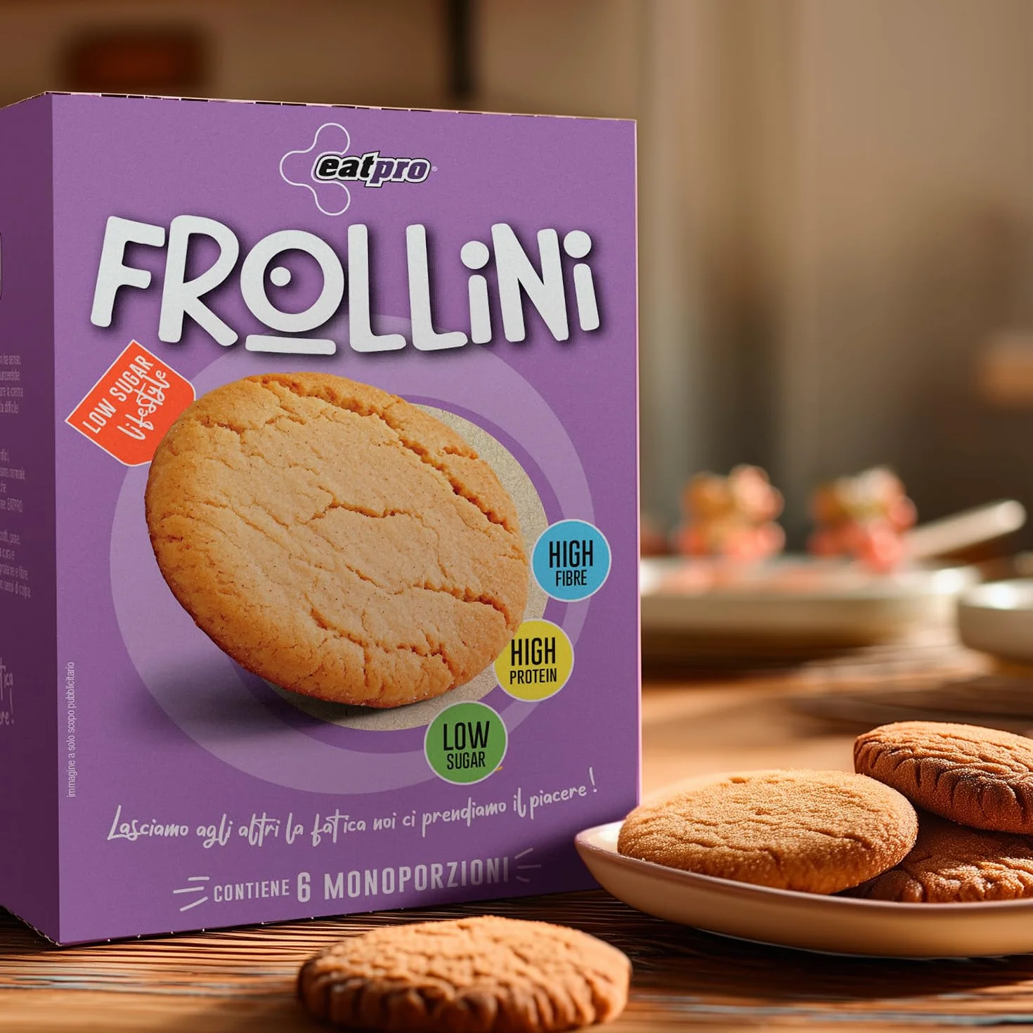 Biscotti Proteici Frollini Con Gocce Di Cioccolato EatPro 6 Monoporzioni Colazione Proteica, Snack Proteici, 30% Proteine 18% Fibre, Low Carb Biscotti Keto Diet, Dieta Chetogenica Prodotti