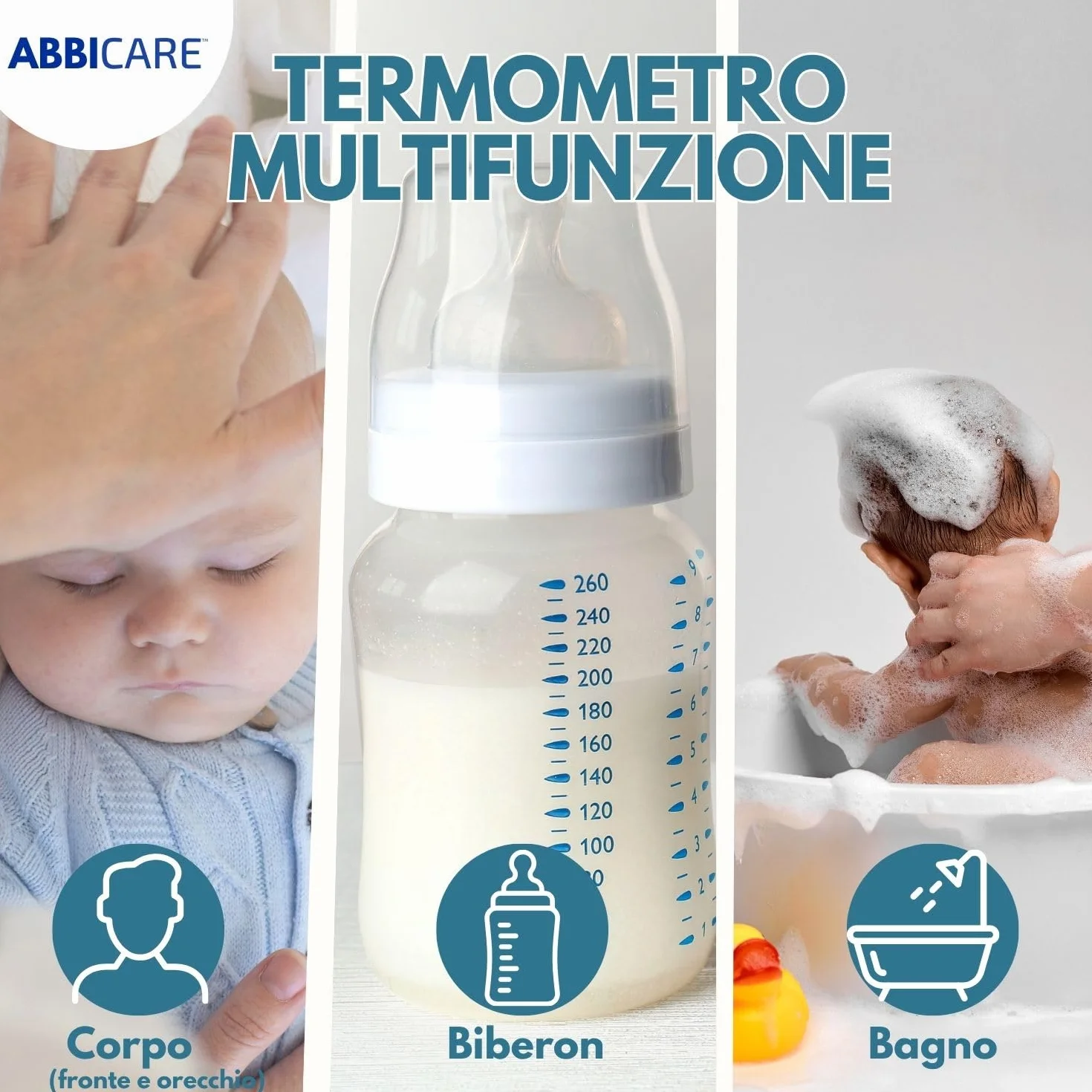 Termometro febbre digitale frontale e auricolare ABBICARE™ infrarossi neonato 1 secondo