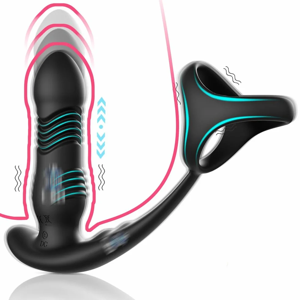 Vibratori anali per uomo, massaggiatore prostata, con 10 vibrazioni, vibratori anali per uomo, funzione d'urto, stimolazione prostatica, vibrazioni prostatiche, uomini con anello per pene