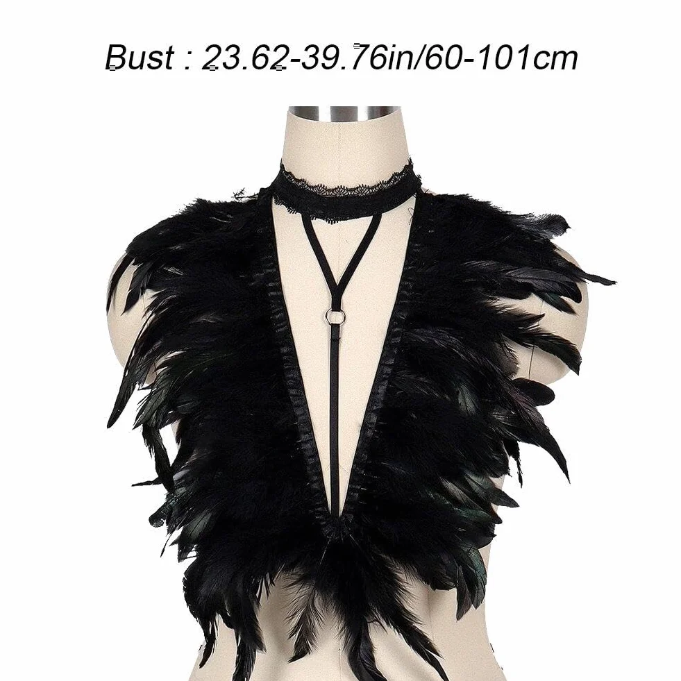 Imbracatura di Piume Nere Gotica Punk Coprispalle Elastica