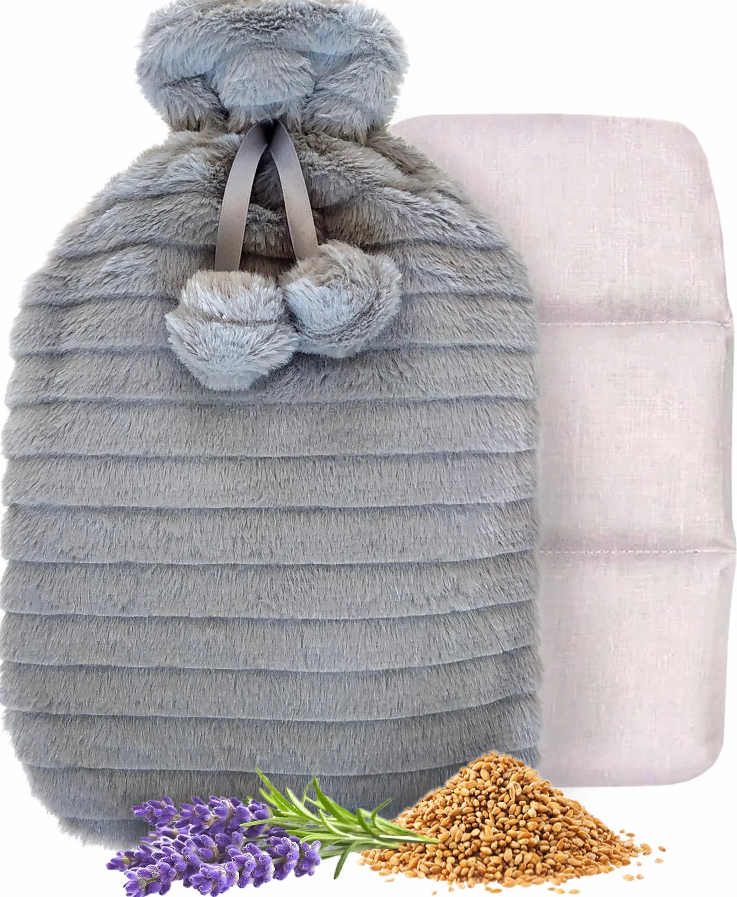Borsa Termica a Semi per Microonde. Copertura in Peluche Rimovibile e Profumata alla Lavanda - Cuscino termico Riscaldante Lavabile per Dolore o Riscaldare il Letto (grigio)
