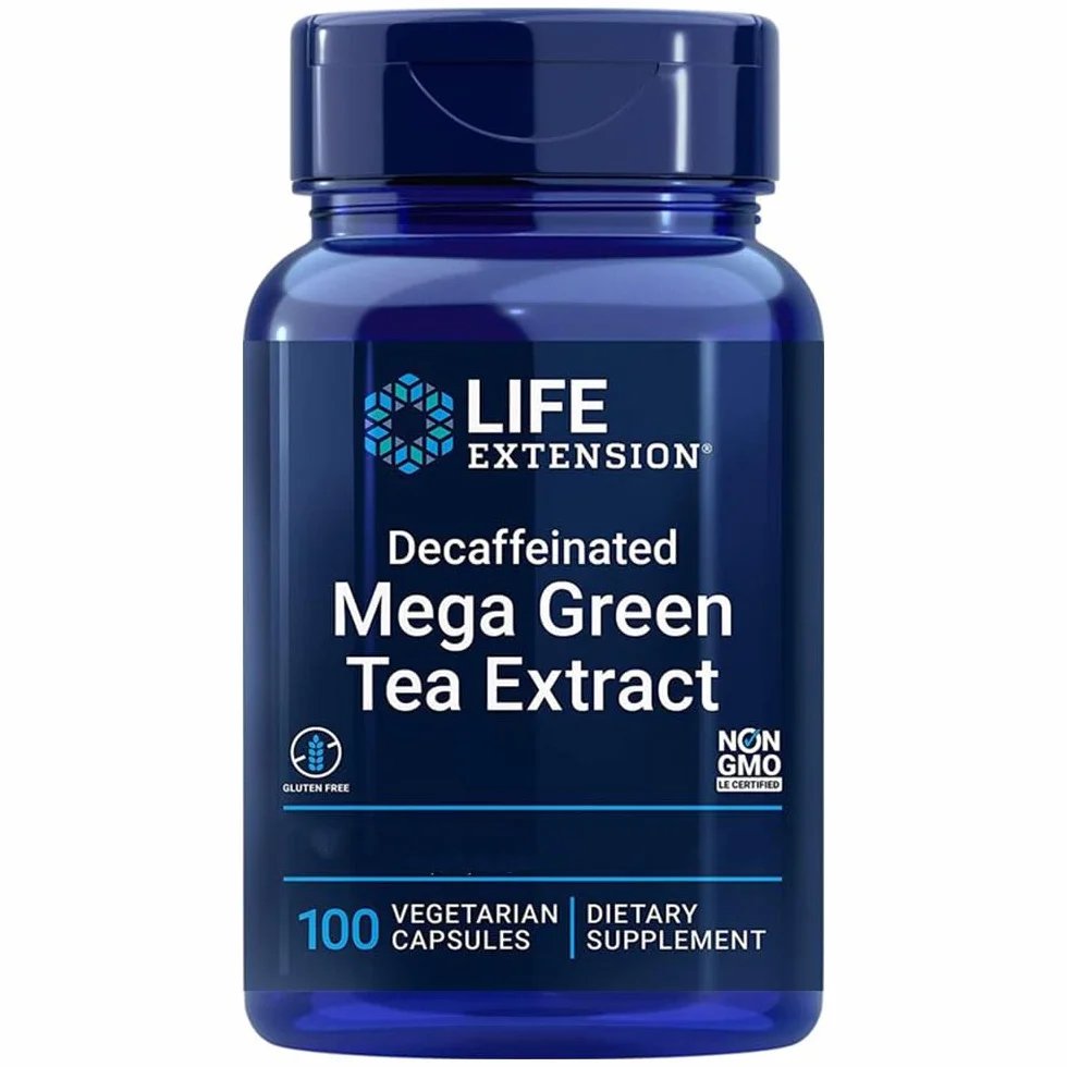 Life Extension, Mega Estratto di Tè Verde, 725mg, Decaffeinato, 100 Capsule Vegane, Testato in Laboratorio, Vegetariano, Senza Glutine, Senza Soia, Non OGM