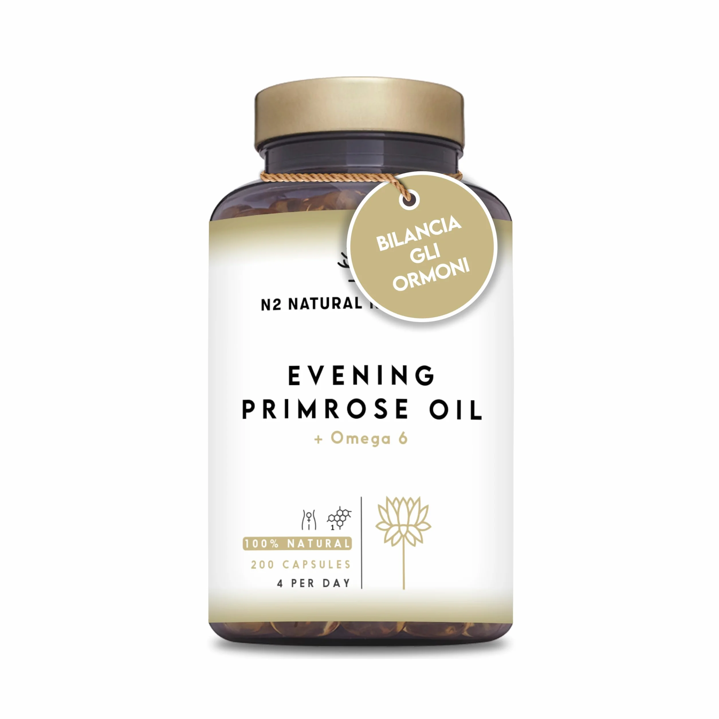 Olio di Enotera 200 Perle 2000 mg 10% GLA con Vitamina E e Omega 6 Integratore Menopausa