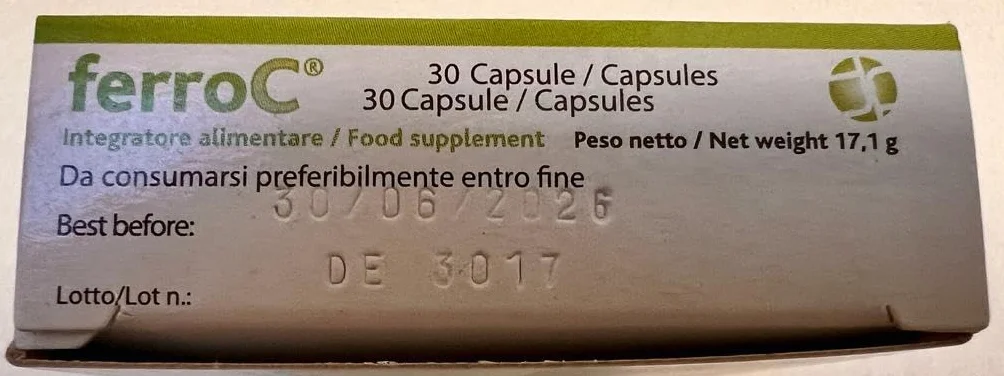 Ferro 30mg e VitaminaC 30 Caps vegetali Ferro Forte lento rilascio, Pirofosfato Micronizzato Superdisperso, Alta Biodisponibilità e Tollerabilità, Buon Sapore - per Glubuli Rossi e Emoglobina