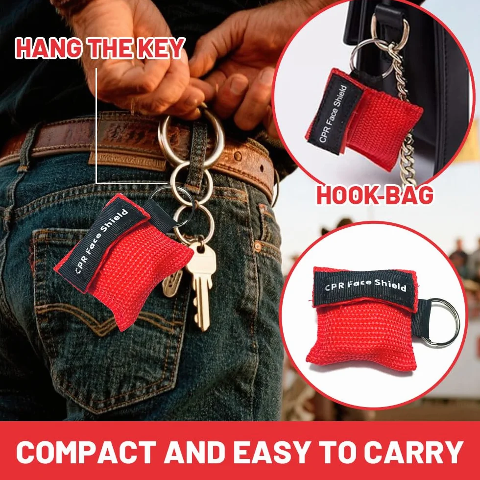 Pocket Mask 4 Pezzi Rosso Nero 5Cm Larghezza 5.5Cm Mascherina Respirazione Primo Soccorso Bocca A Bocca
