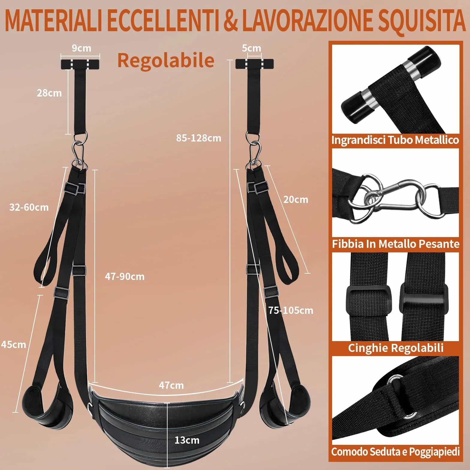 Manette per Coppia Sexy Altalena Sospesa Regolabile Pelle Nere