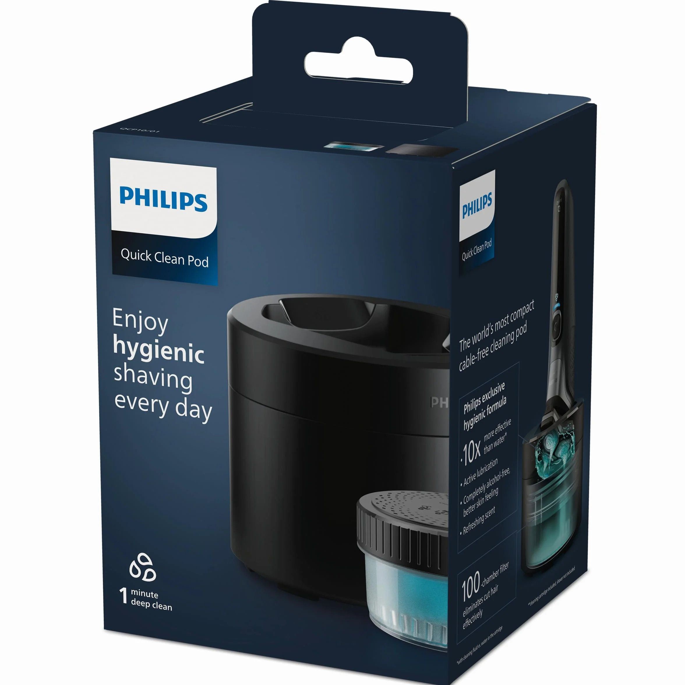 Philips Quick Clean Pod - Cartuccia di pulizia Philips per rasoi elettrici da uomo serie 5000, 7000, 8000 e 9000, detergente per rasoi elettrici da uomo (modello QCP10/01)