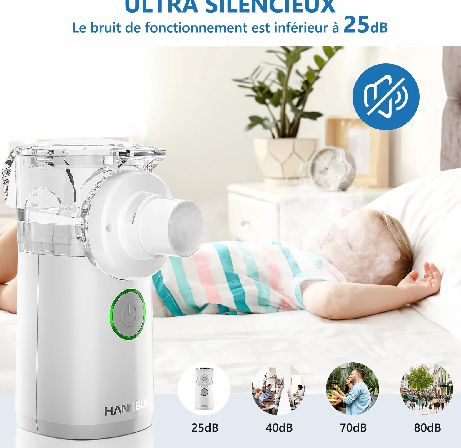Hangsun Aerosol Portatile Ultrasuoni Silenzioso per Adulti e Bambini Nebula Mesh con Borsa Stoccaggio Batteria USB