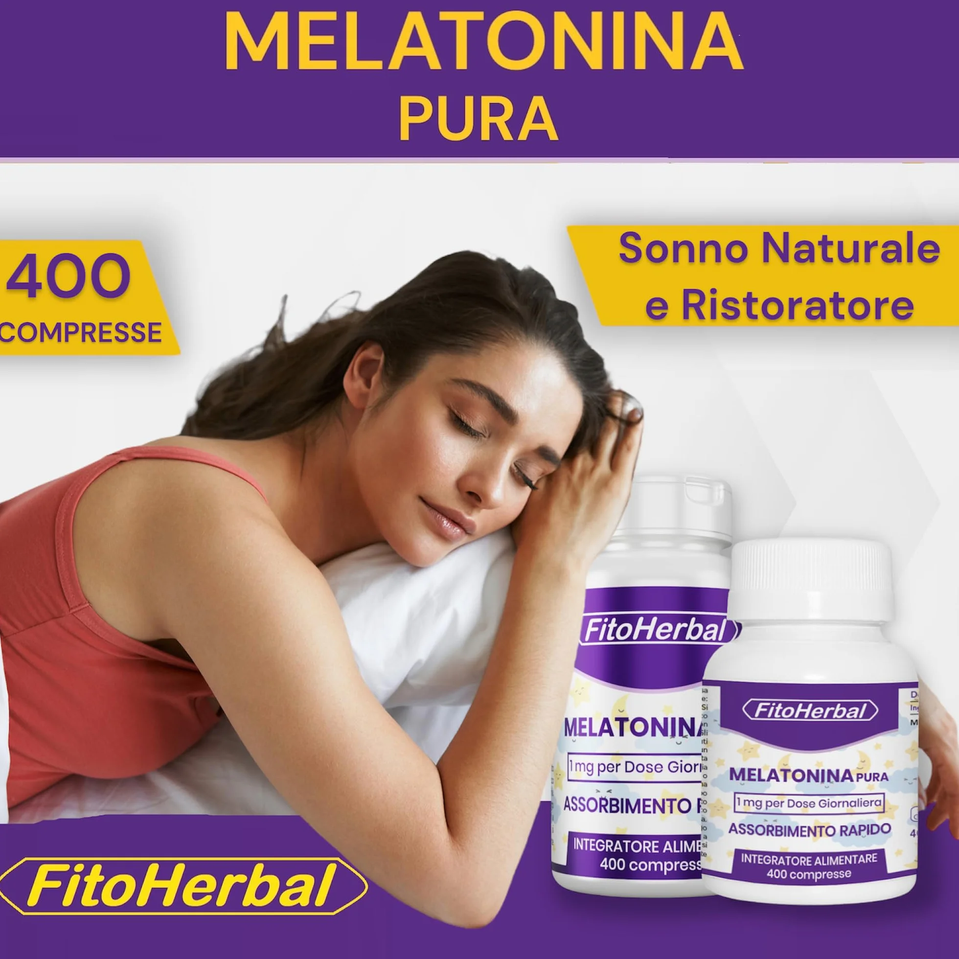 FitoHerbal Melatonina Pura Forte 1 mg 400 Mini Compresse Integratore per Dormire Sonno Naturale