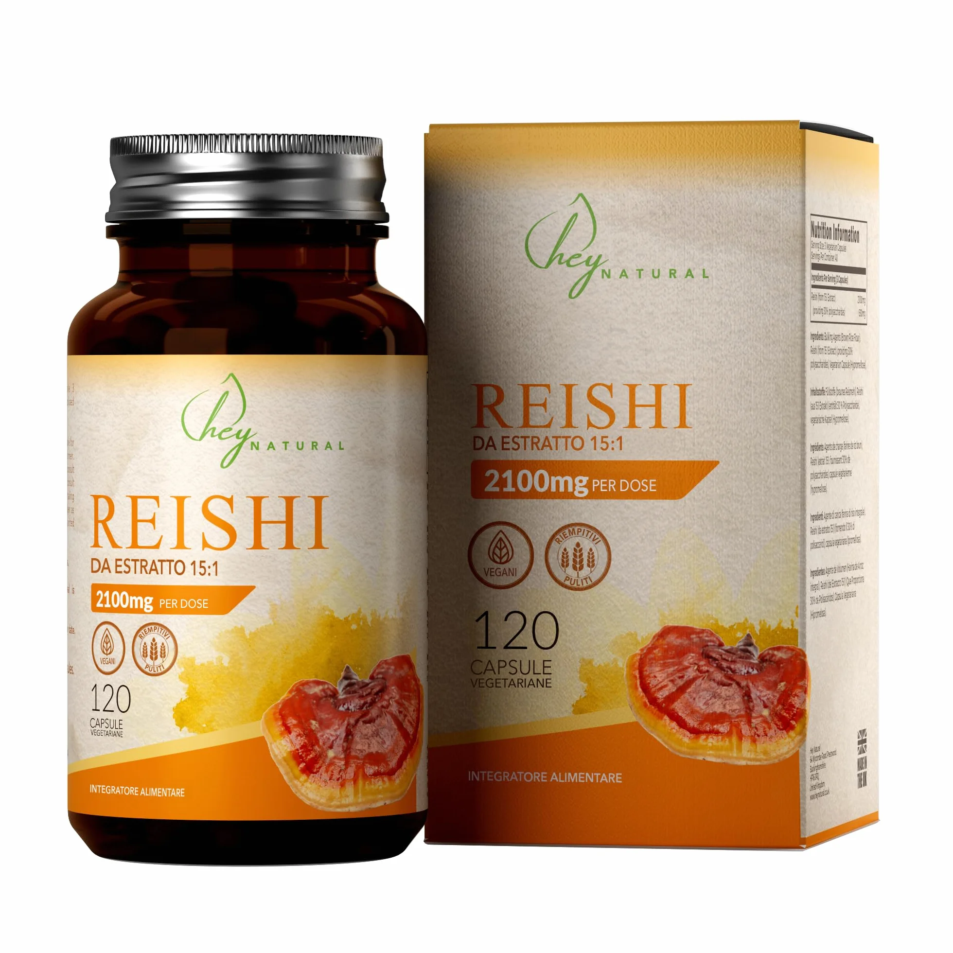 HN Reishi | 120 Reishi Capsule Integratore - Estratto 15:1 Ad Elevata Potenza da 2100mg per Dose | Non-OGM, Senza Glutine e Allergeni | Prodotto nel Regno Unito