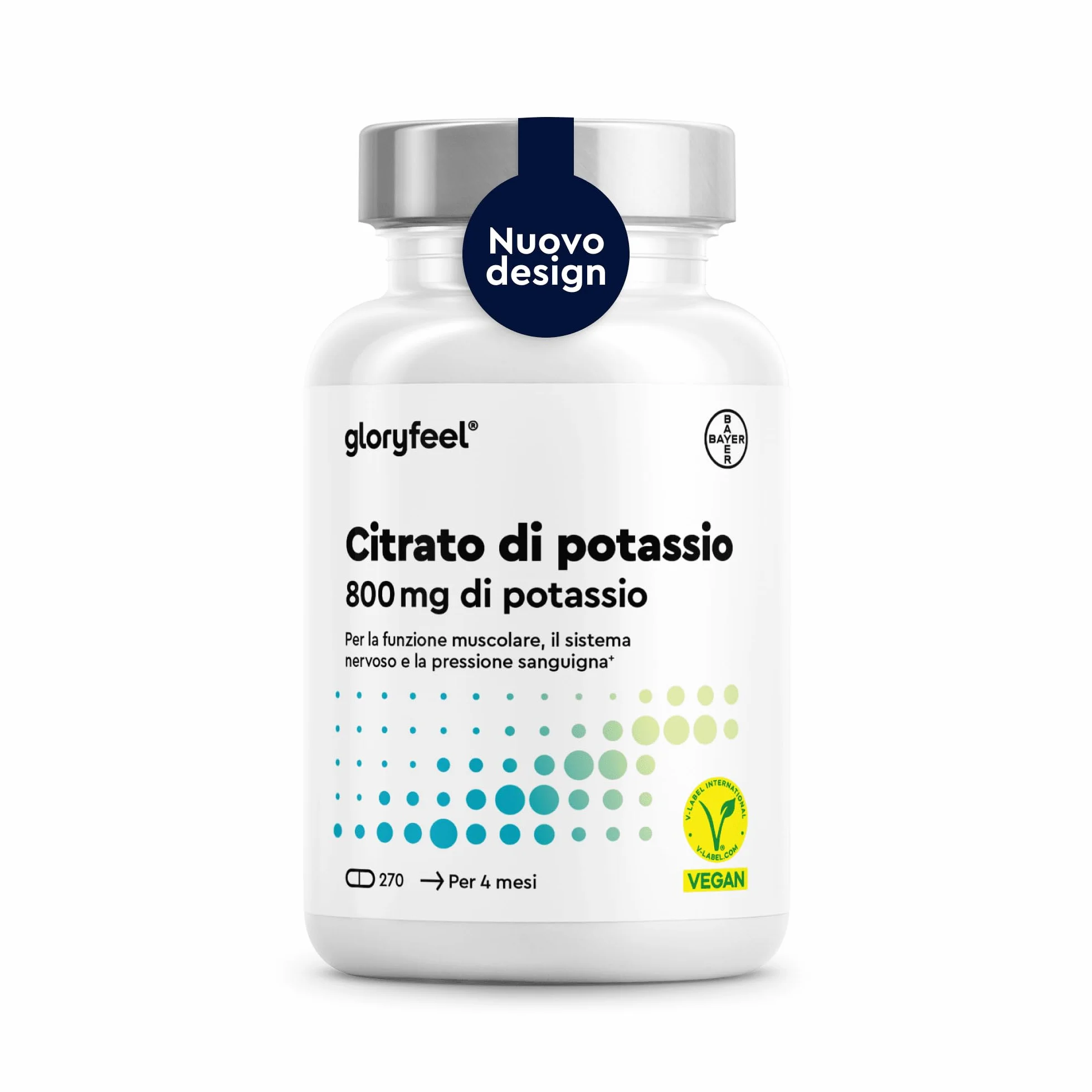 Potassio Integratore, 270 Capsule, Eletto PRODOTTO DELL'ANNO 2025, Vegano, 800mg Citrato di Potassio Puro, Scorta 4 Mesi, Supporto Muscoli Nervi e Pressione Sanguigna, Senza Additivi, 100% Vegan