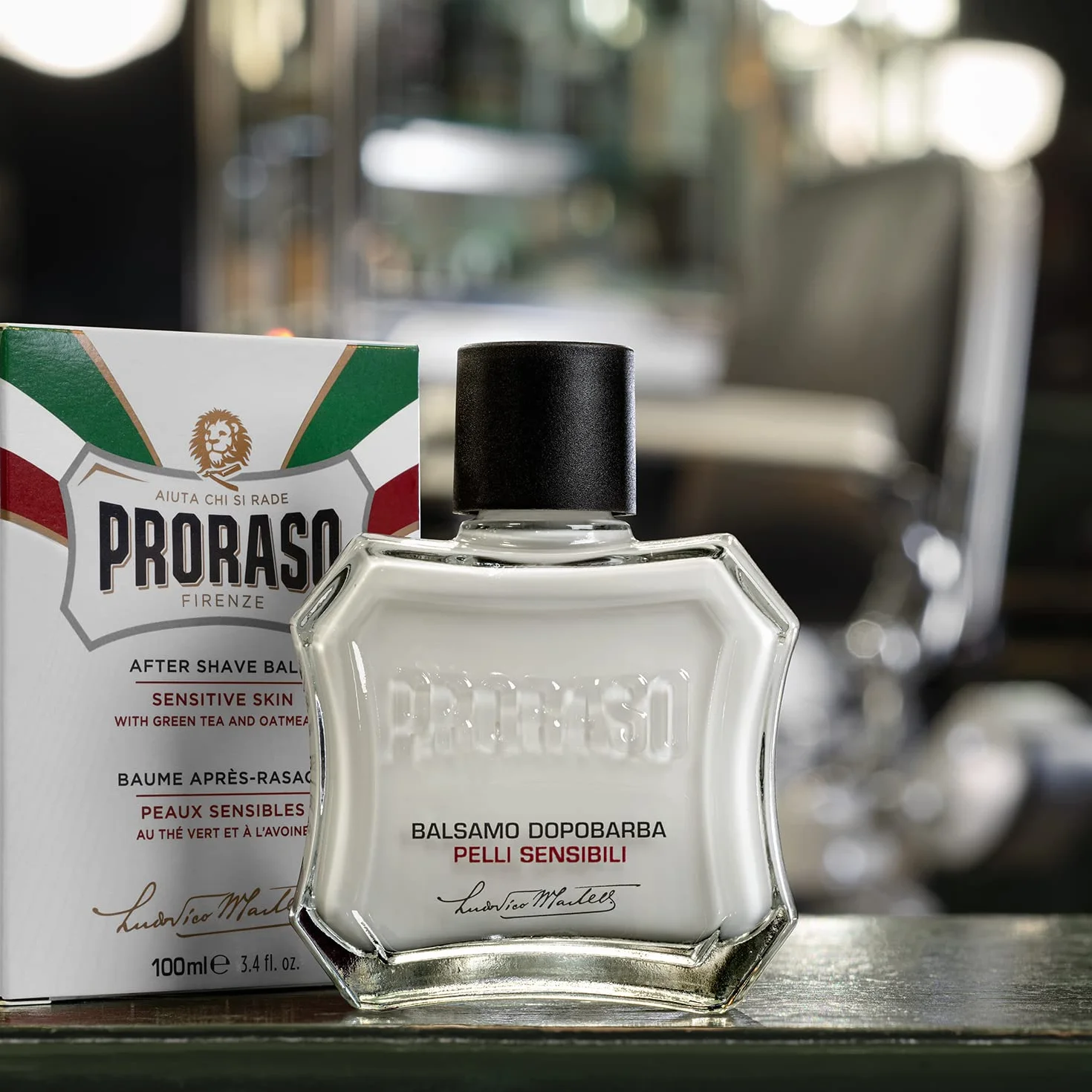 Proraso Balsamo Dopobarba Uomo Pelli Sensibili, 3 x 100ml, Dopobarba uomo con estratti di Avena e Tè Verde, Effetto calmante, Senza alcol, Made in Italy