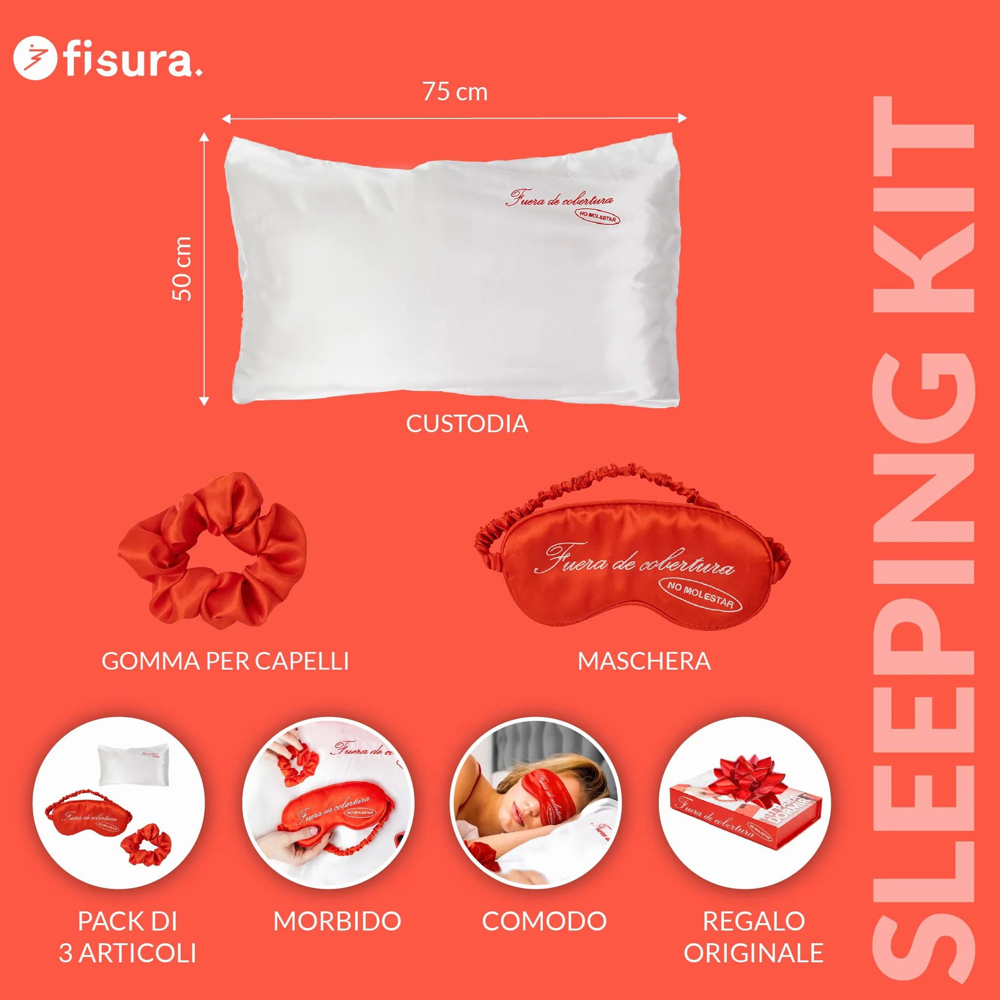Kit da sonno No molestar cuscino federa satinata 50x70 cm fermacoda liscio mascherina riposante regalo elegante