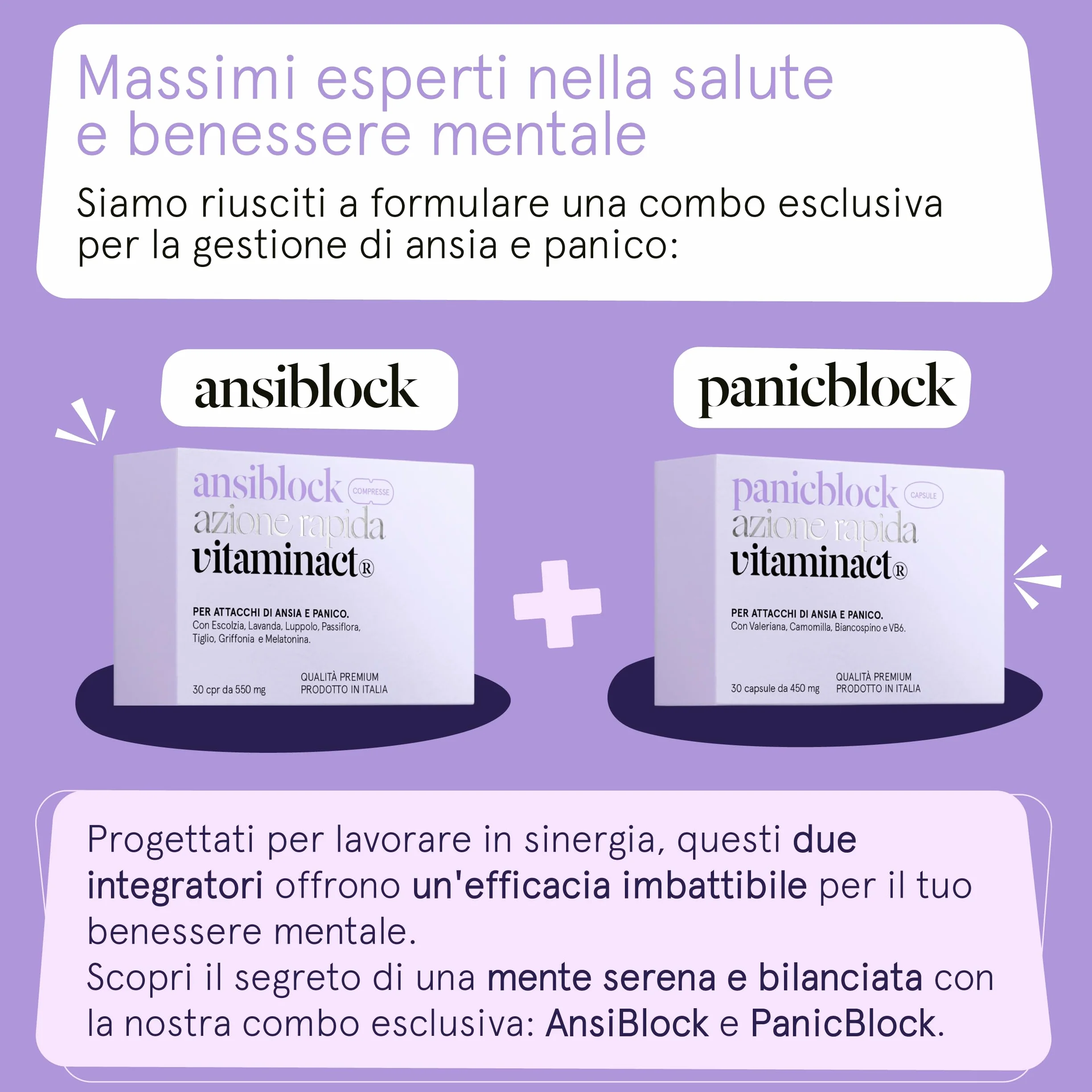 Ansiblock Integratore Ansia Azione Rapida con Passiflora Griffonia Melatonina Escolzia