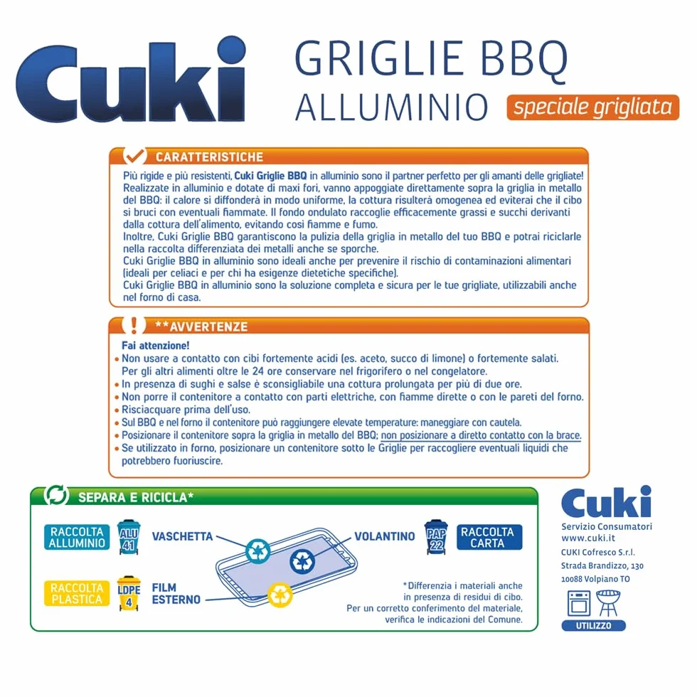 Cuki Griglie bbq in alluminio, monouso, 3 pezzi, per barbecue e grigliate, adatte anche in forno