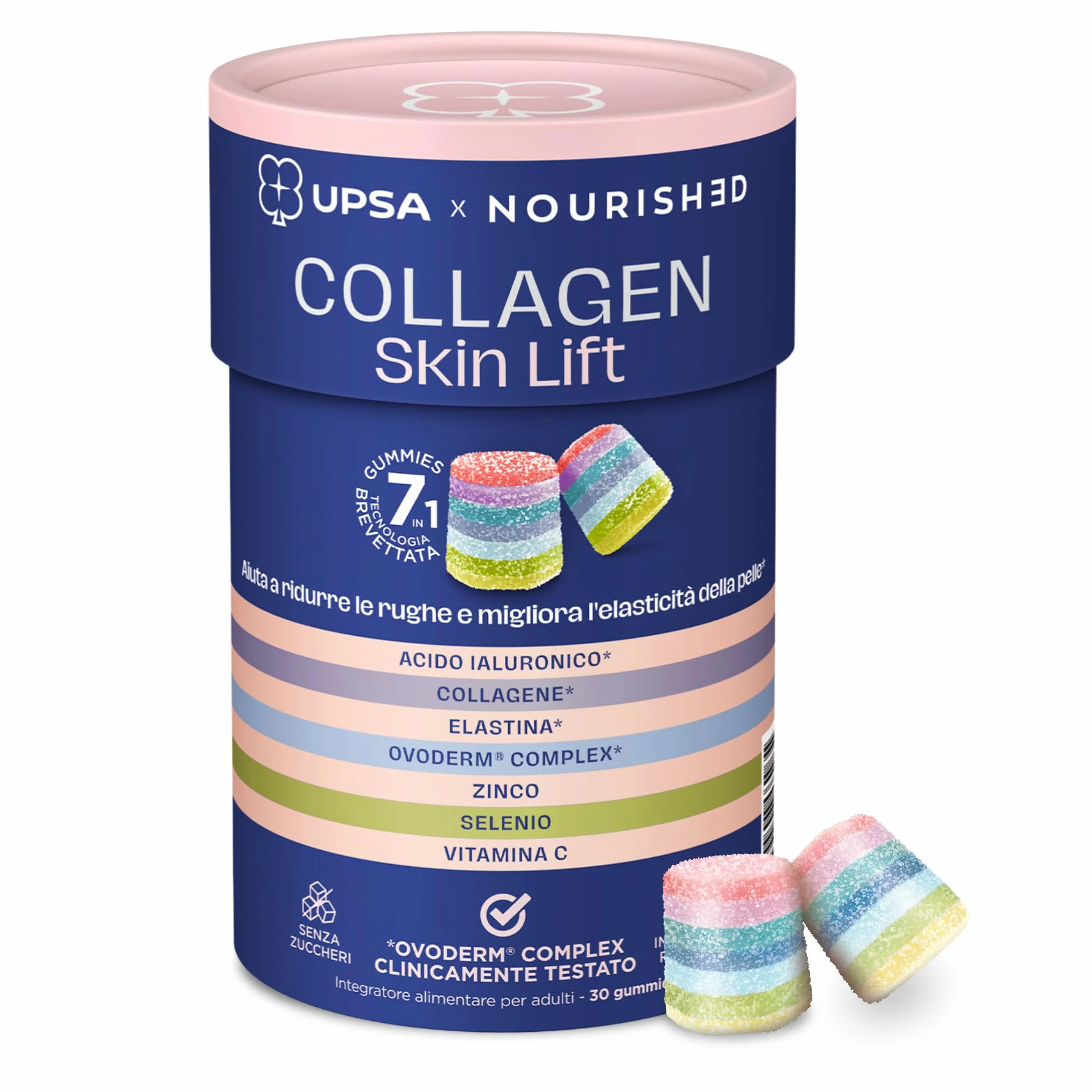 UPSA x Nourished Collagene Skin Lift 30 Gummies Integratore Alimentare con Acido Ialuronico ed Elastina