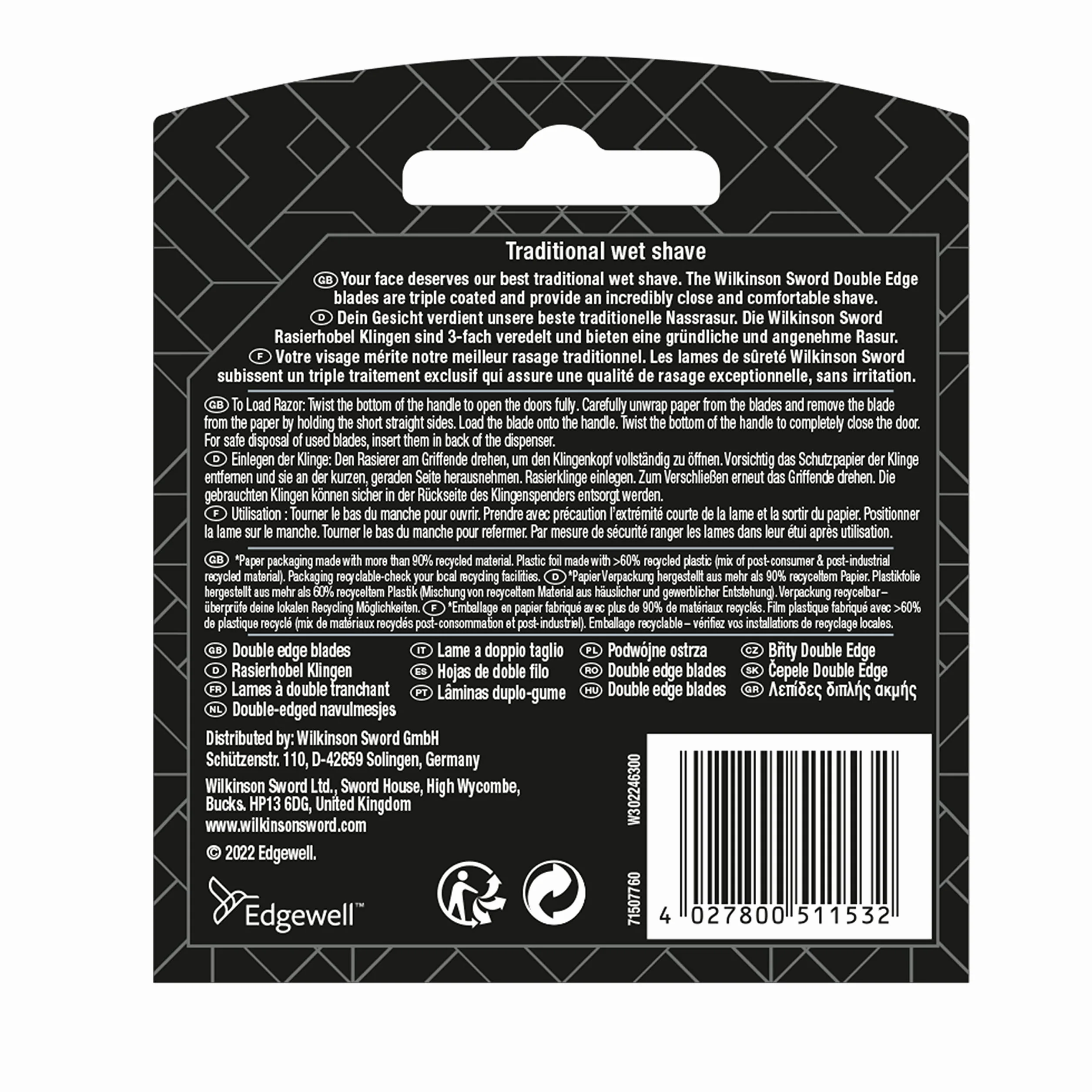 Wilkinson Sword - Lame Doppio Taglio Classic Premium Vintage Edition - Rasatura Barba Classica - Pack 10 Lame per Uomo