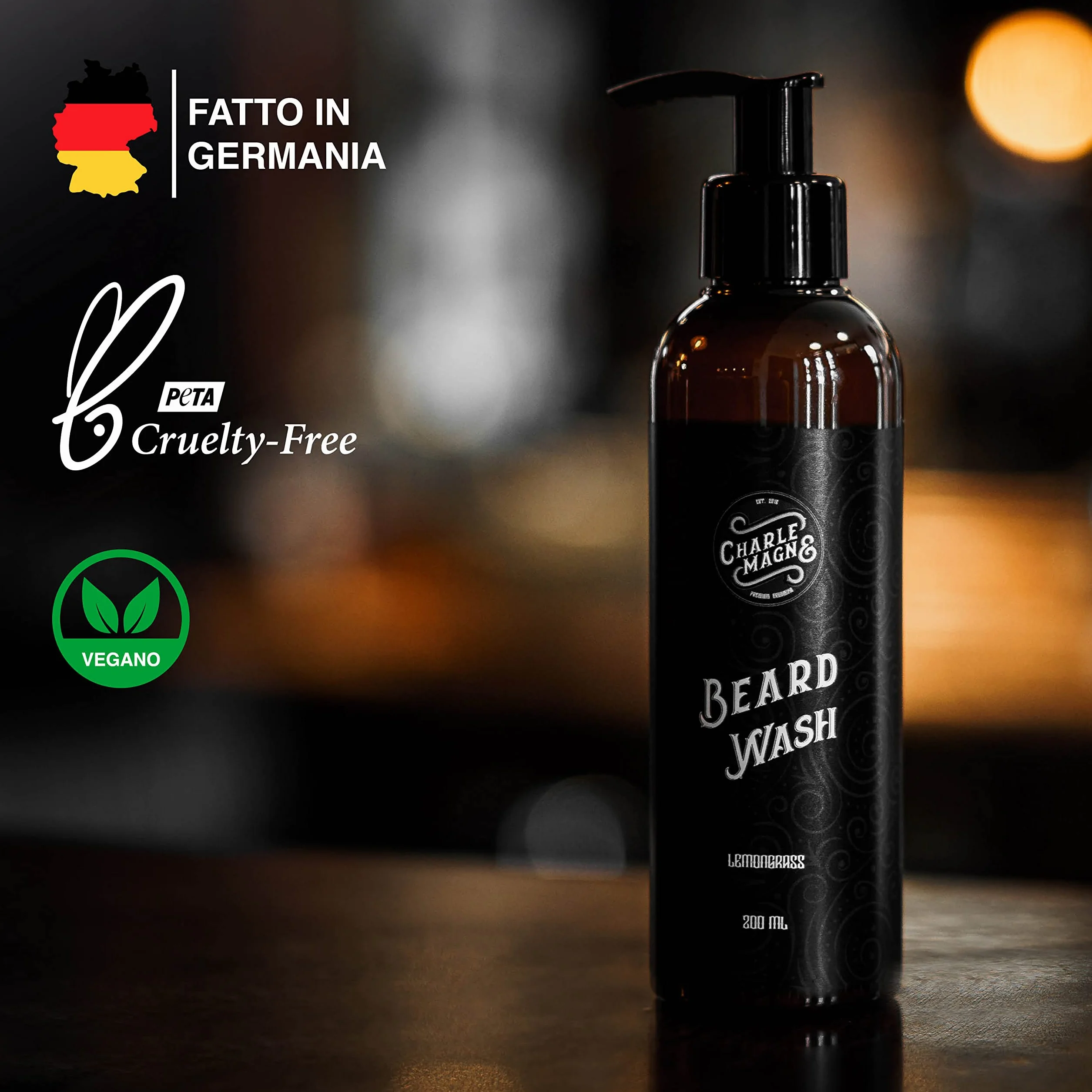 Charlemagne Beard Wash - Shampoo e Sapone per Uomo Made in Germany - Gel Lavaggio e Balsamo per Cura Delicata della Barba - Ideale per Pelle Secca