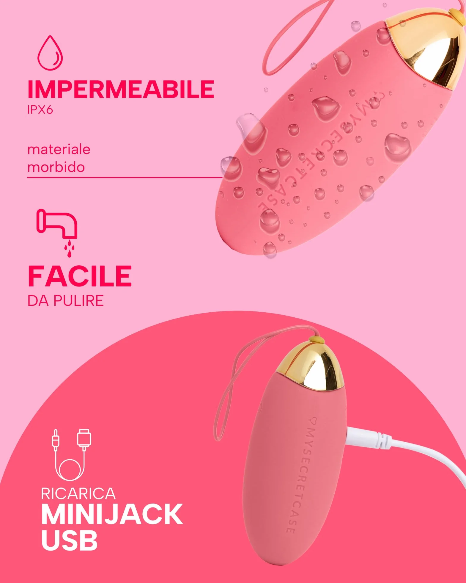MySecretCase Ovetto Vibrante Donna Wireless Comando a Distanza 9 Vibrazioni Impermeabile Rosa