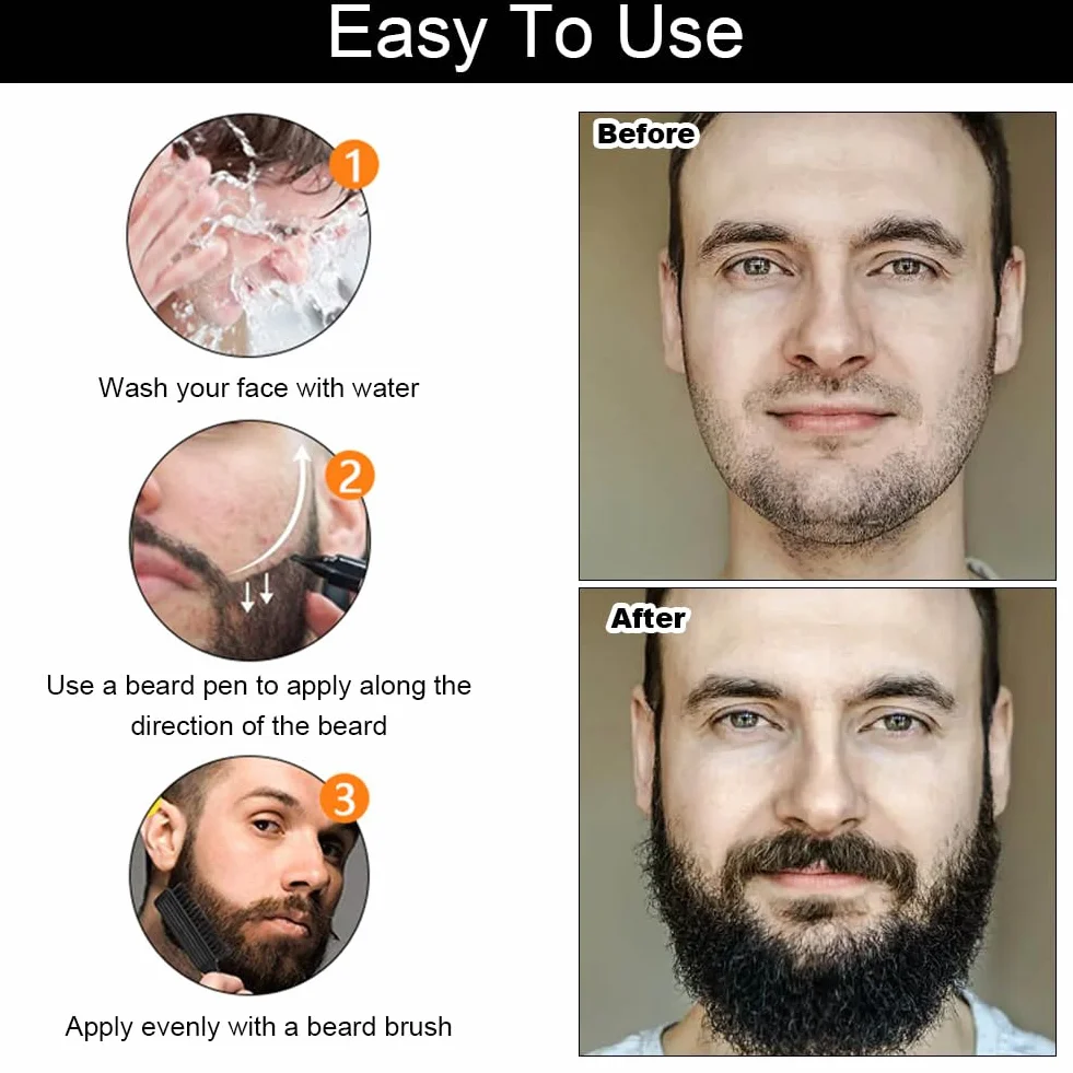 Penna per Barba Uomo,2pcs Kit Penna Barba Istantanea,Kit Matita Riempitiva per Barba Uomo,Beard Filling Pen,Riempimento Barba Impermeabile,Matita per Barba e Pennello per Barba