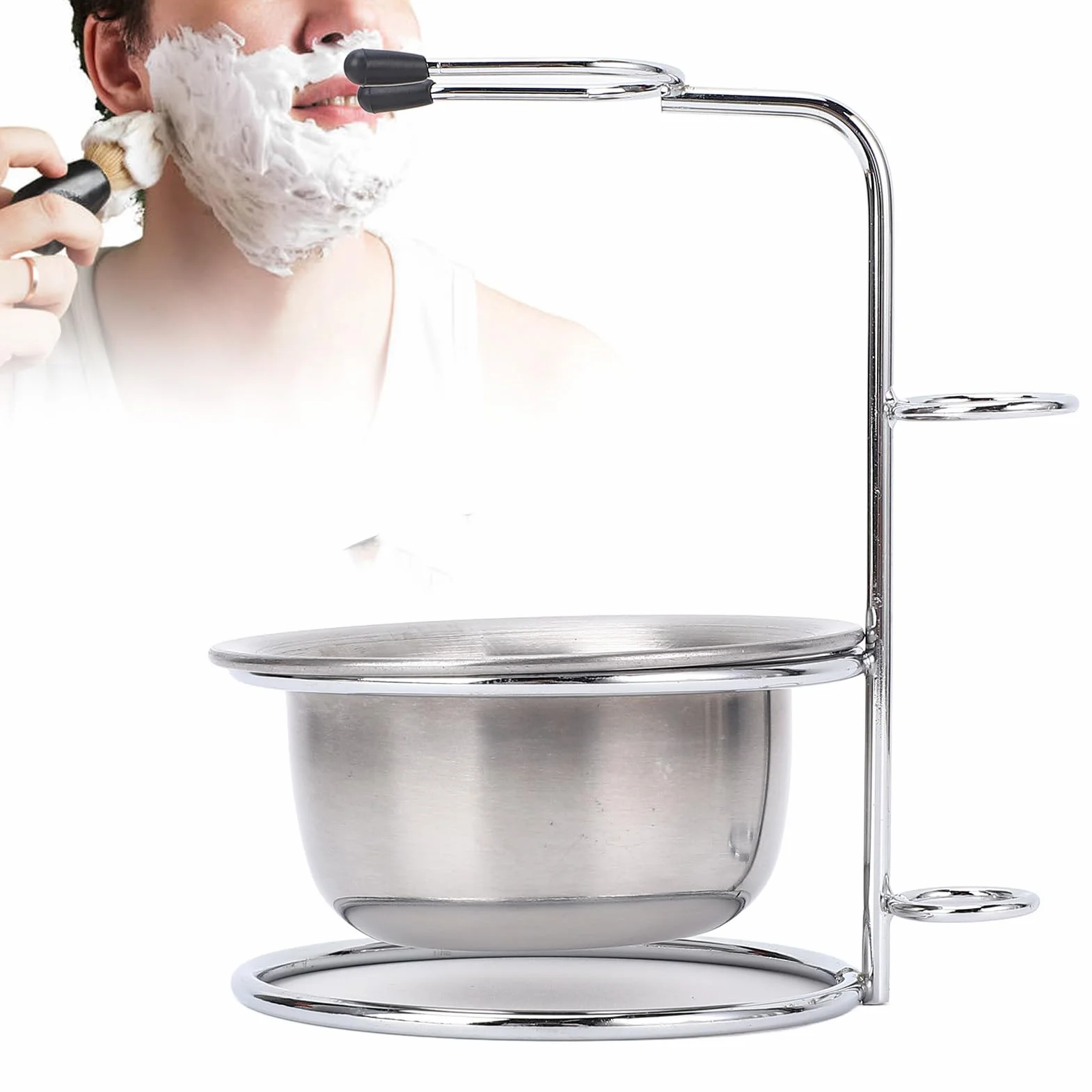 Supporto per Pennello da Barba con Ciotola per Sapone, Rasoi di Sicurezza in Acciaio inossidabile Set Porta Pennello da Barba Kit da Barba per Toelettatura per Uomo