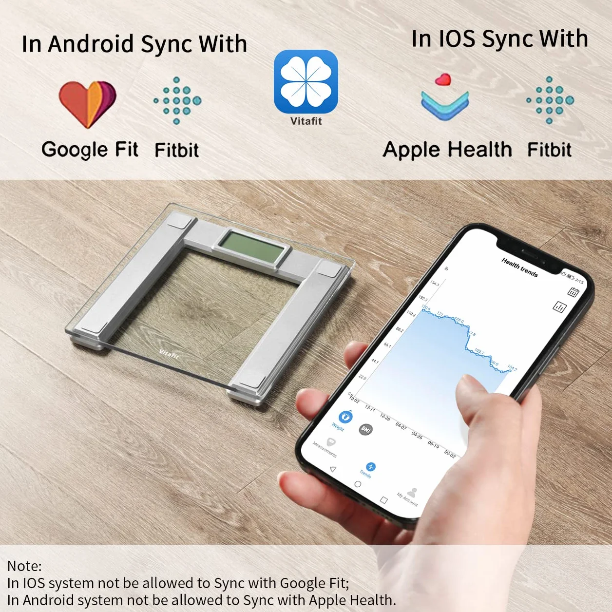 Vitafit 250kg Bilancia Pesapersone Digitale Intelligent con Peso e BMI, Professionale Bluetooth Bilancia Pesa Persona Digitale con App, vetro temperato da 8 mm con piattaforma extra larga, argento