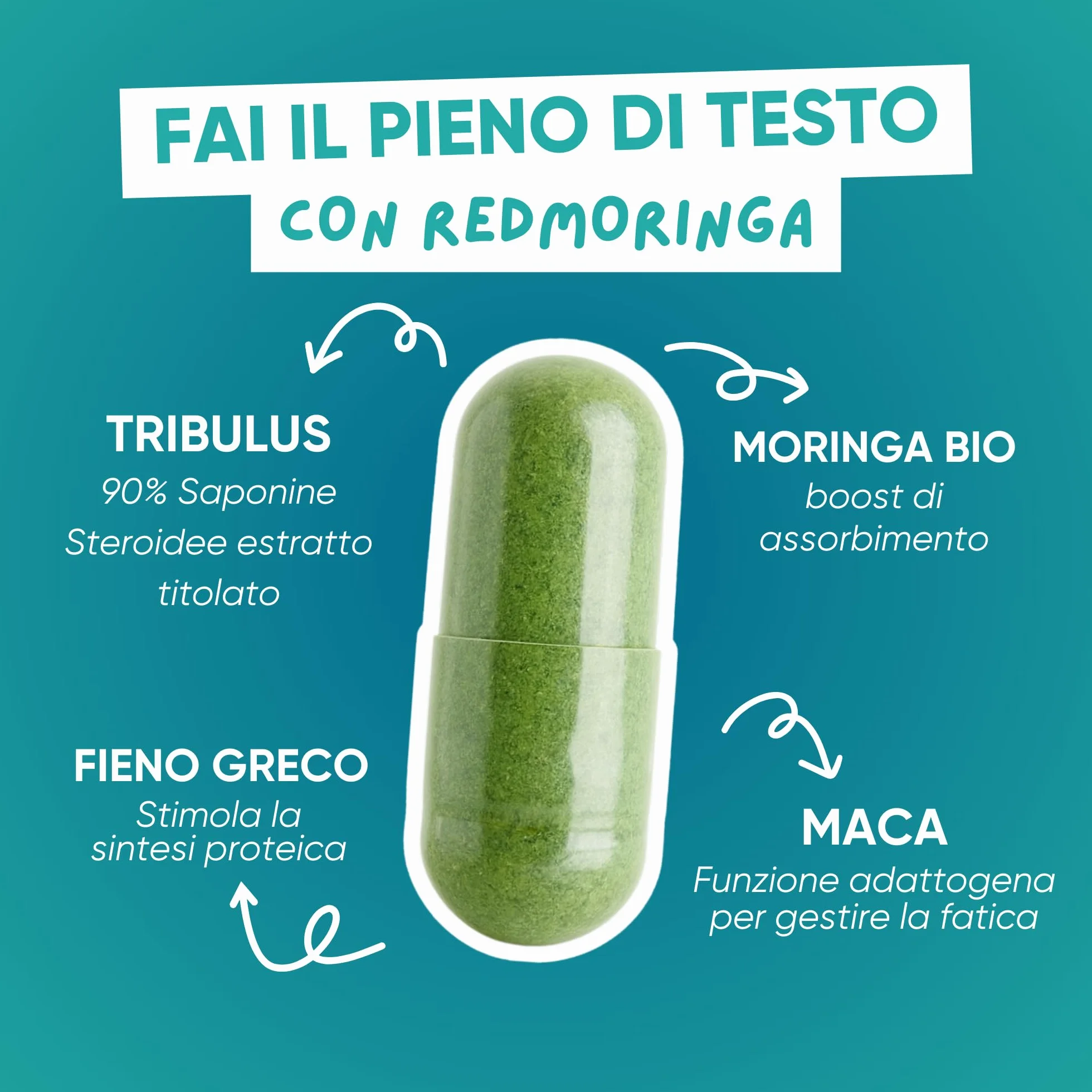 Trattamento BOOST T Uomo – T-Booster Potente con Tribulus Terrestris 90% Saponine + Maca Peruviana + Moringa BIO + Zinco 300 Compresse | Forza, Massa e Vigore | RedMoringa