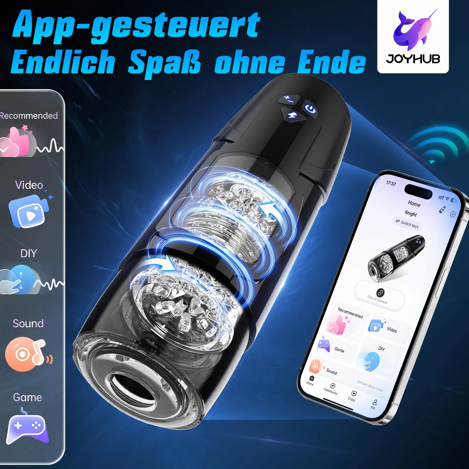 Masturbtore per Uomini Mano Libera Controllo Manuale dell'App Sex Toys, Masturbatore Uomo con 7 Modalità di Funzione Telescopica e Rotante, Masturbatori a Coppa Manuali