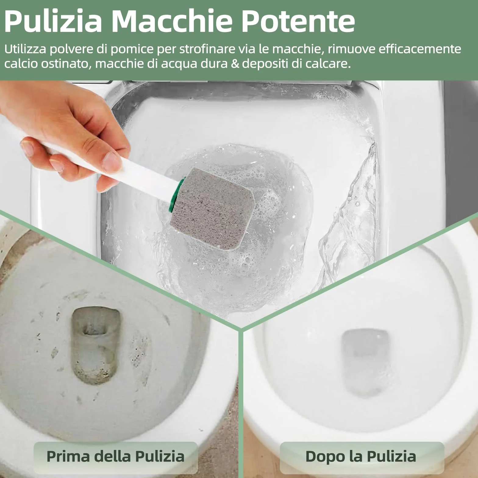Pietra Pomice per WC 5 Pezzi con Manico Riutilizzabile - Disincrostante Calcare e Urina Ostinate
