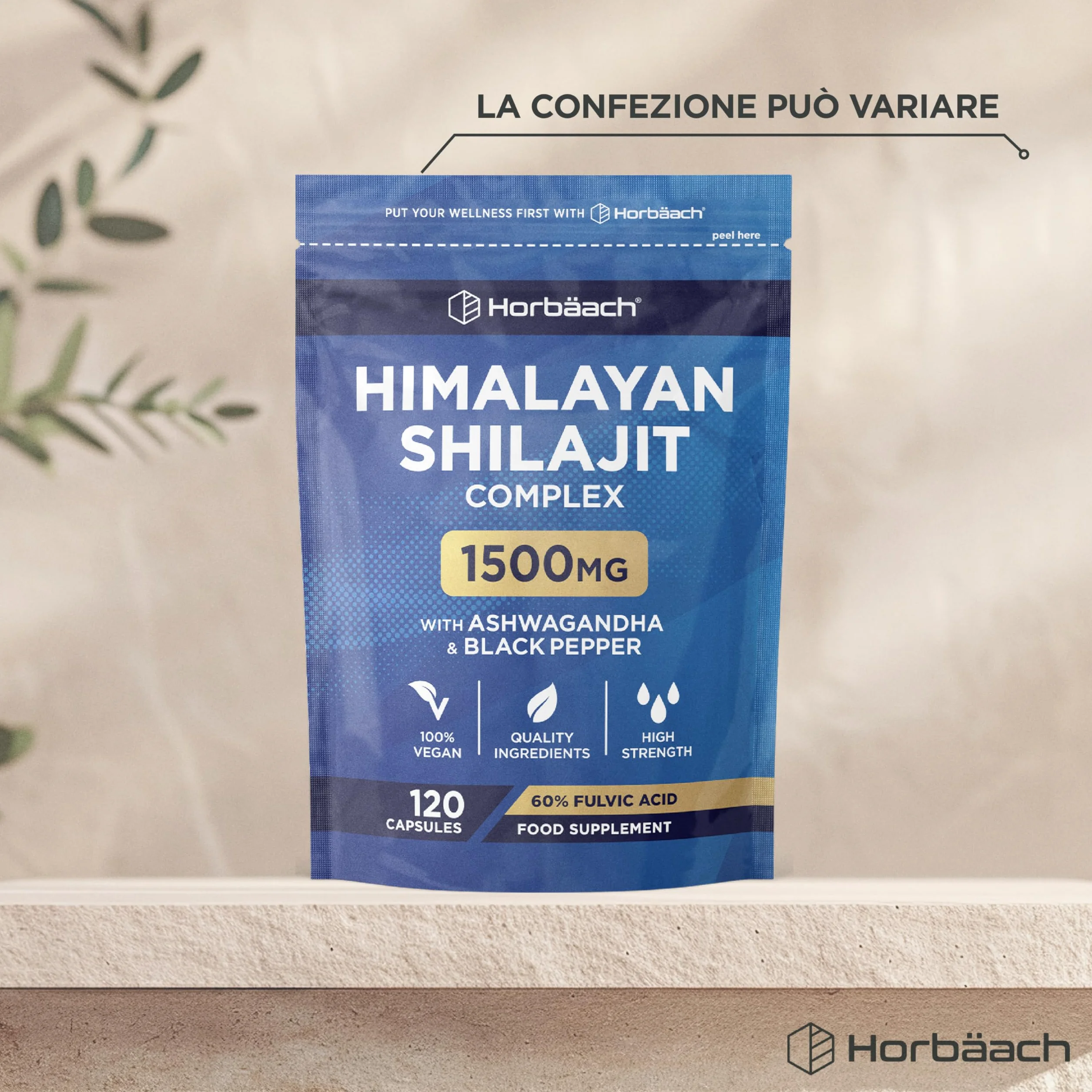 Shilajit Himalayano Puro Capsule | 1500 mg | 60% di Acido Fulvico | 120 Capsule Vegane | Integratore Alimentare di Estratto di Shilajit dalla Fonte Himalayana | Shilajit Complex | Horbaach