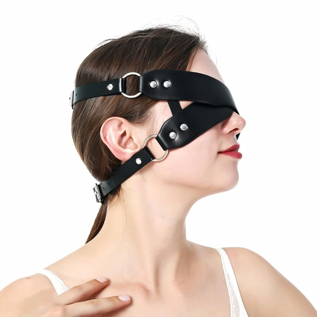 Maschera per gli occhi bondage nero PU con design a croce e cinghia regolabile FOPS B60