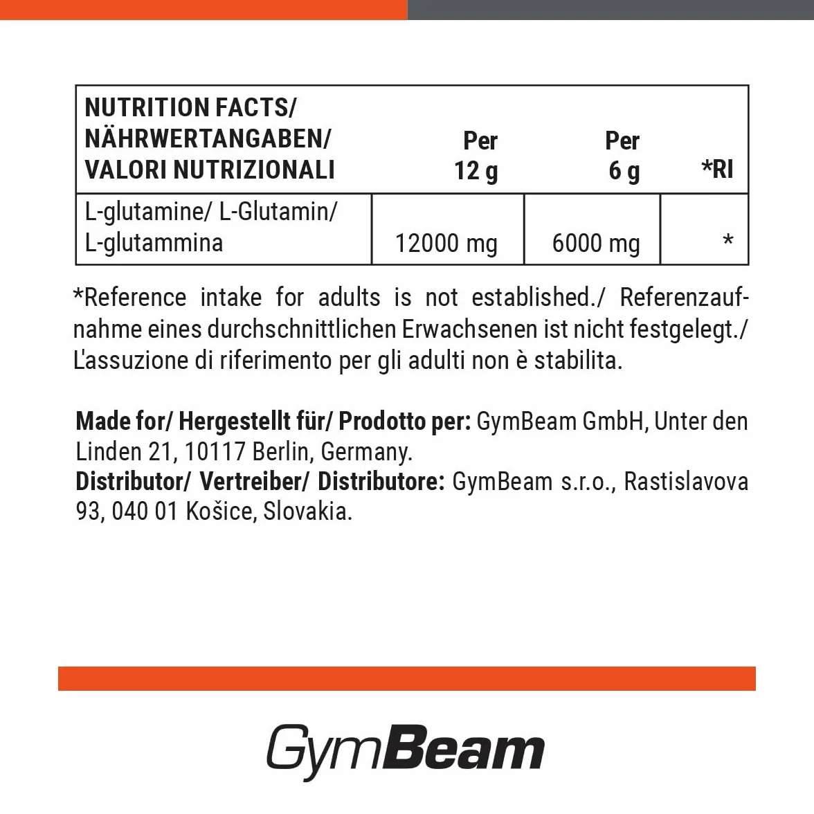 GymBeam L-Glutammina in Polvere, Amminoacidi Essenziali, Metodo di Fermentazione Delicato, Glutammina, Gusto Neutro, Sintesi Proteica nei Muscoli, Amminoacidi Essenziali in Polvere (Neutro, 500 g)