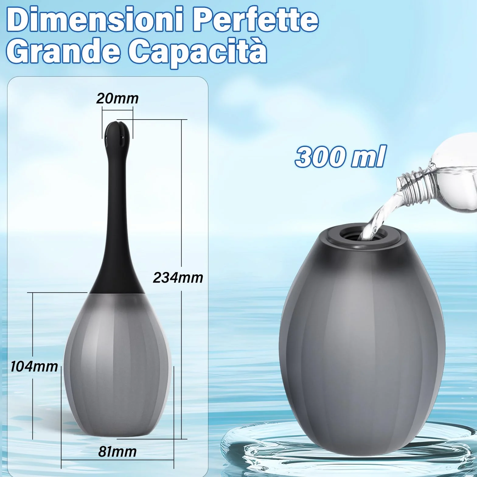 Clistere per Pulizia Ano per Uomini e Donne - Peretta per Clistere per Adulti da 300 ML con Ugello Flessibile per Doccia Anale, Kit Doccia Vaginale in Silicone Antireflusso per Lavaggio Anale e Colon