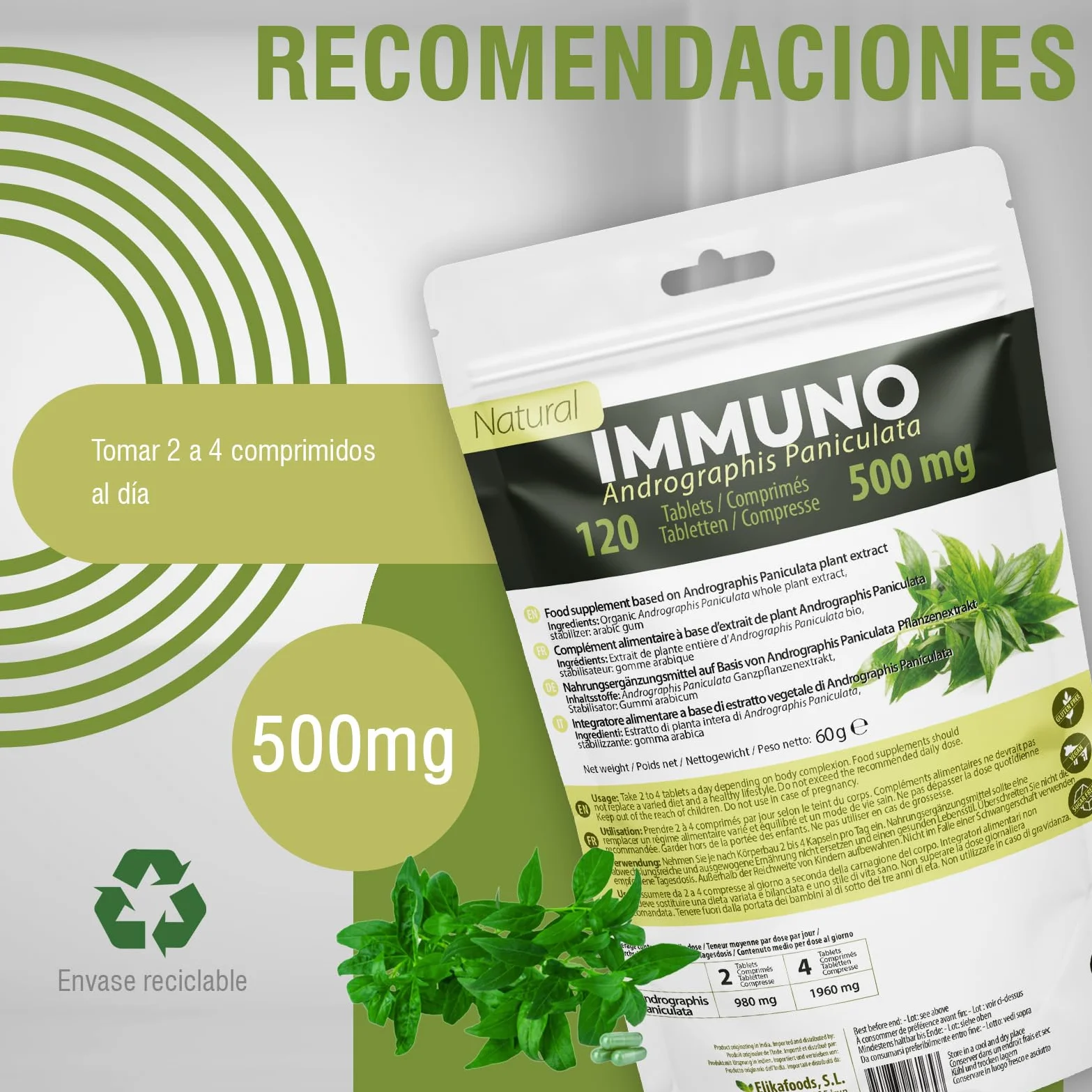 Estratto di Andrographis Paniculata 120 capsule 500mg integratore alimentare vegano senza glutine