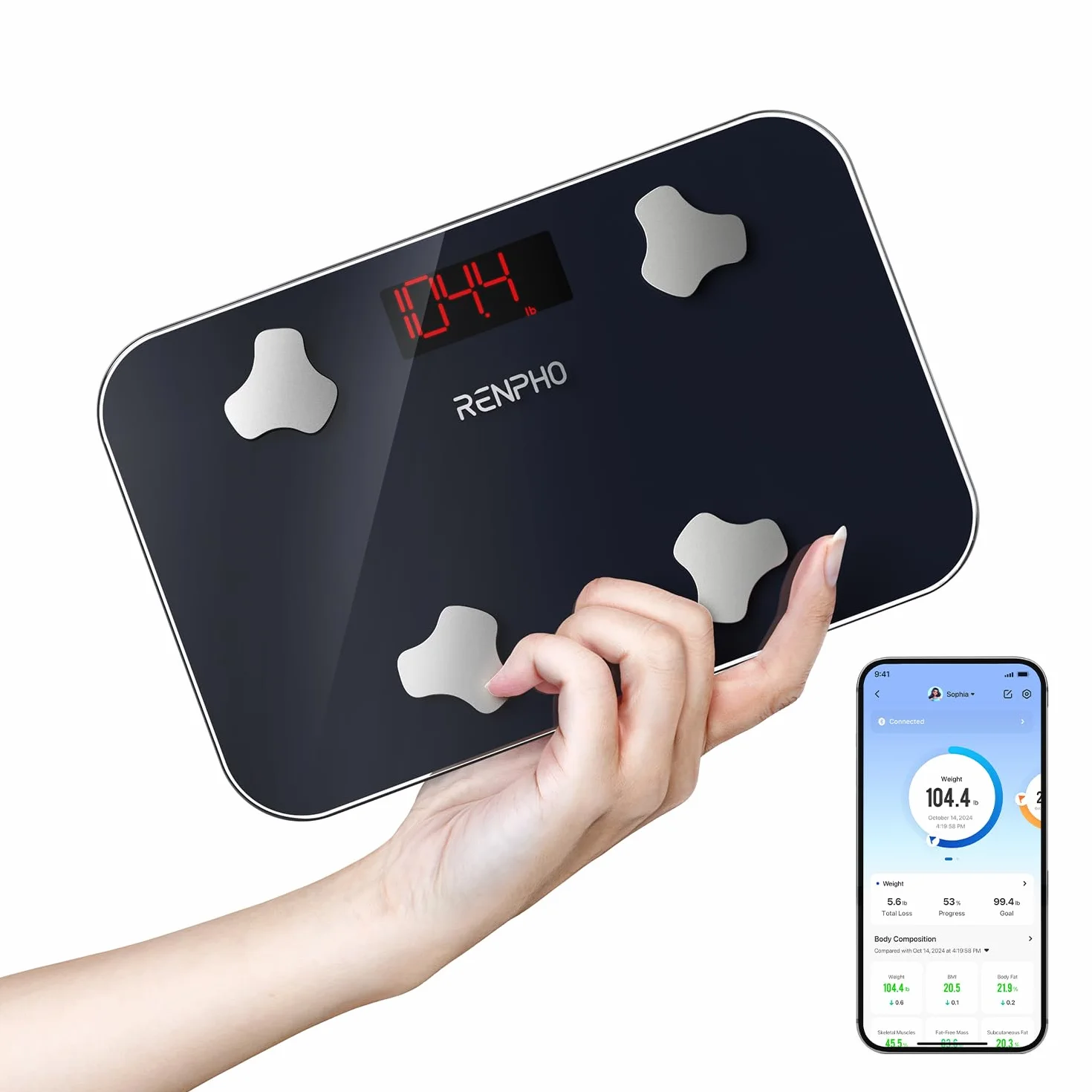 RENPHO Elis Go Mini Bilancia Pesapersone Digitale Intelligente 13 Analizzatori Composizione Corporea App 400 lbs
