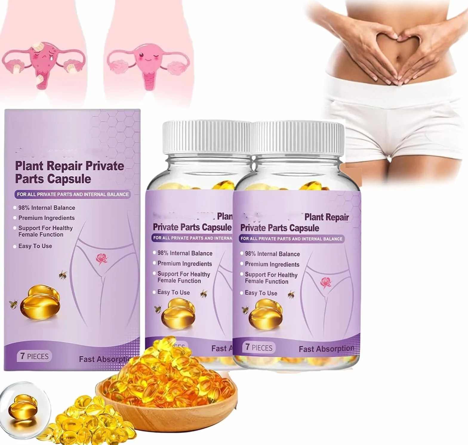 Capsule di Riparazione vaginale, Capsule di rassodamento vaginale Naturale, Capsule Dimagranti Anti-prurito istantanee, Capsule di Riparazione rassodanti e Rosa e Tenere