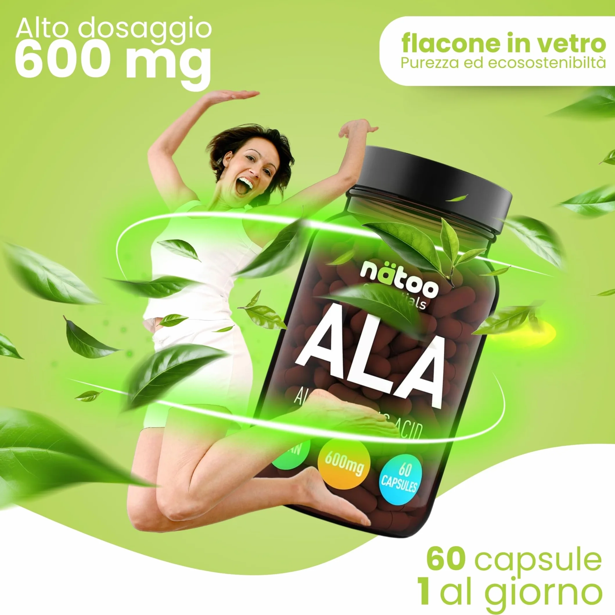 NÄTOO Acido Alfa Lipoico 600 mg 60 Capsule Alto Dosaggio Antiossidante Integratore Vegan