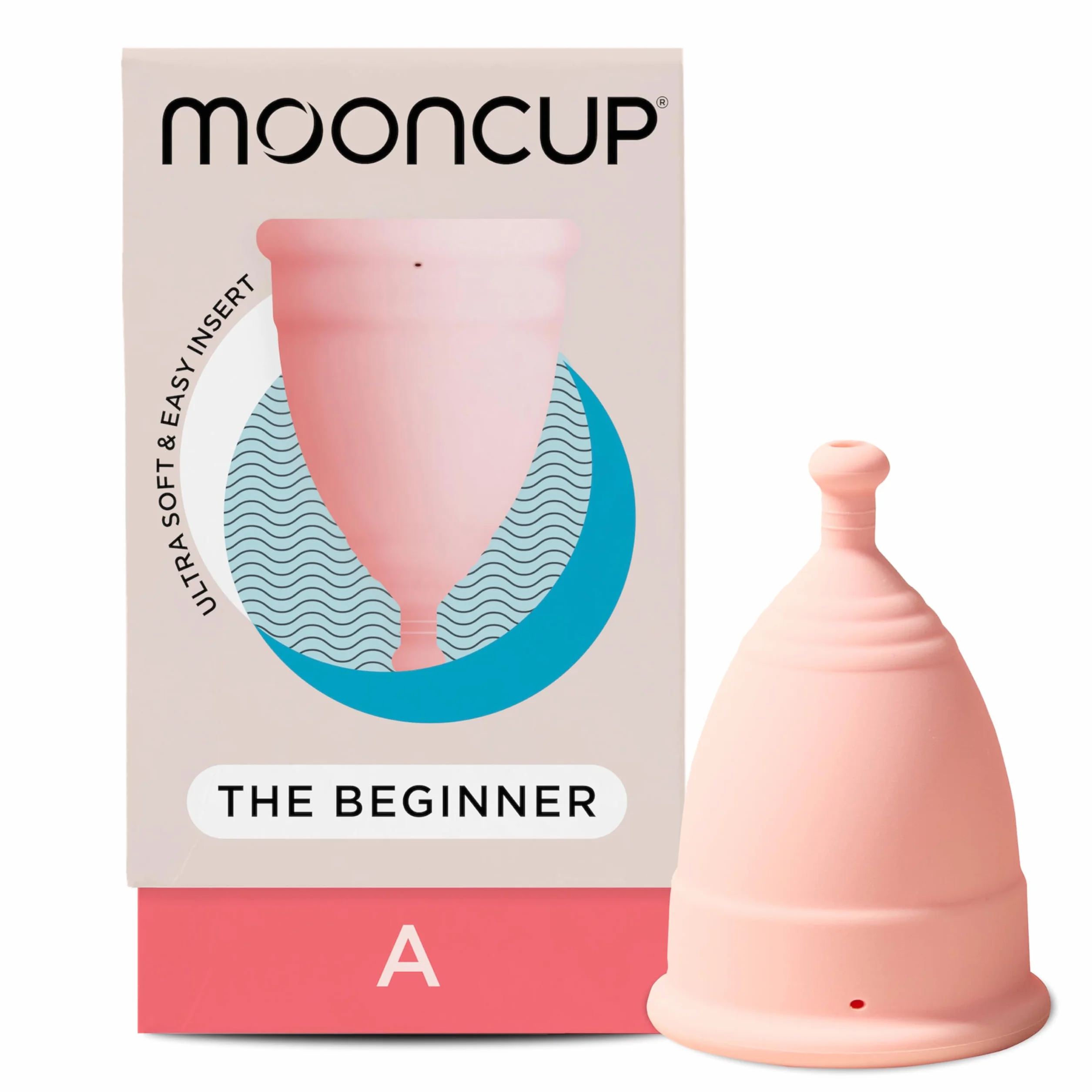Mooncup® Coppetta mestruale per principianti, riutilizzabile, inserto ultra morbido e facile da usare, taglia A, età superiore a 30 anni o post parto vaginale (confezione da 1)